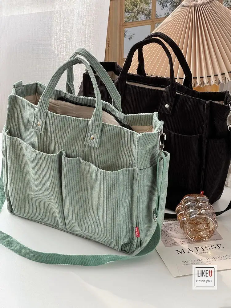 Bolsa de ombro de senhora em bombazine grosso com vários bolsos para o outono e inverno, bolsa de ombro simples para estudantes e lazer