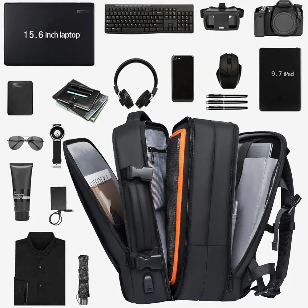 Mochila para homem para estudantes universitários, mochila para computador, grande capacidade, para viagens de negócios, impermeável e expansível