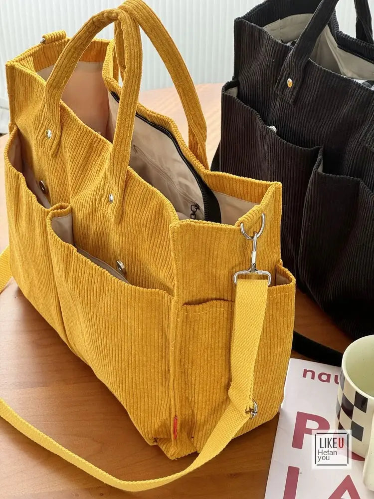 Bolsa de ombro de senhora em bombazine grosso com vários bolsos para o outono e inverno, bolsa de ombro simples para estudantes e lazer
