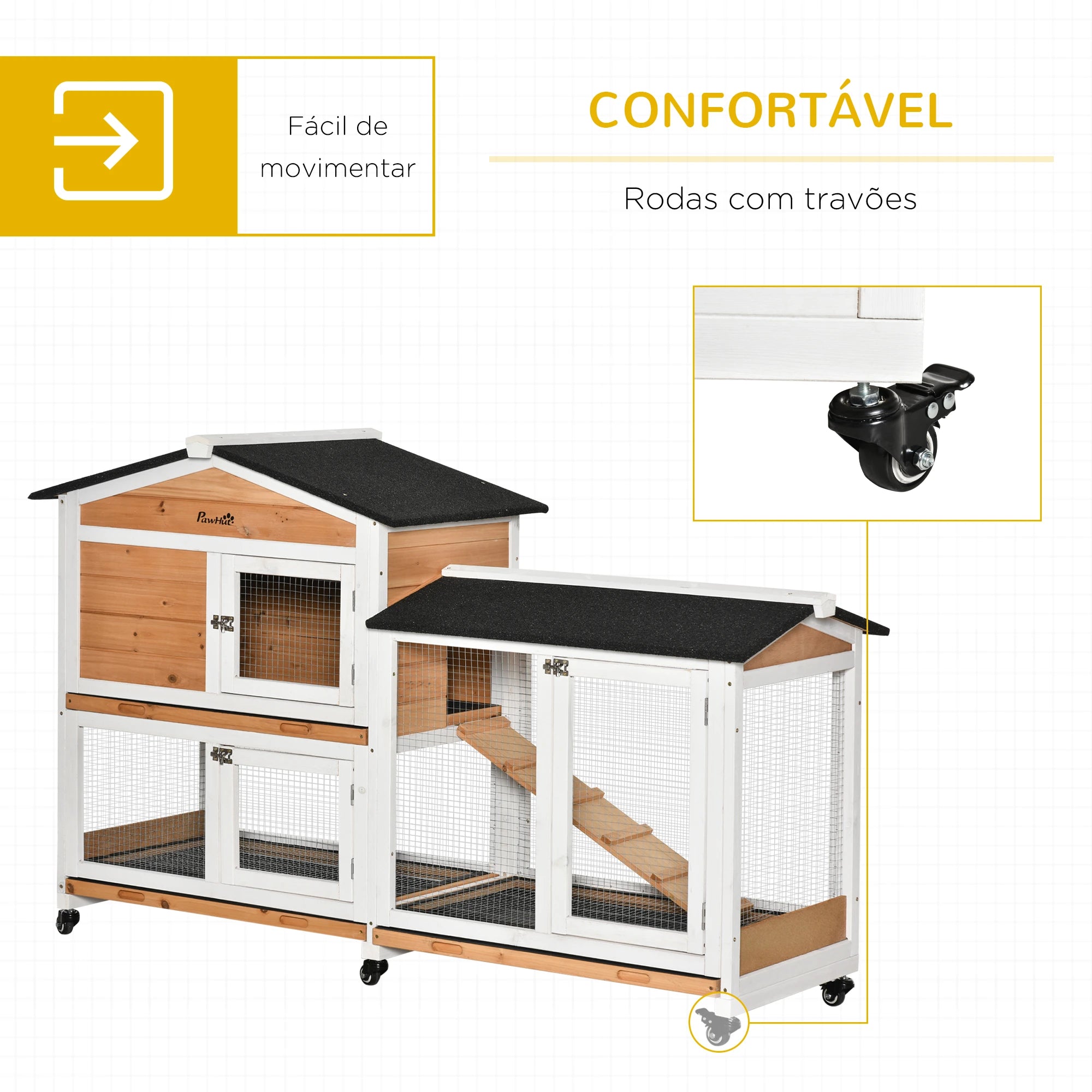 Coelheira de Madeira Grande para Coelhos com Rampa e Tabuleiro Removível