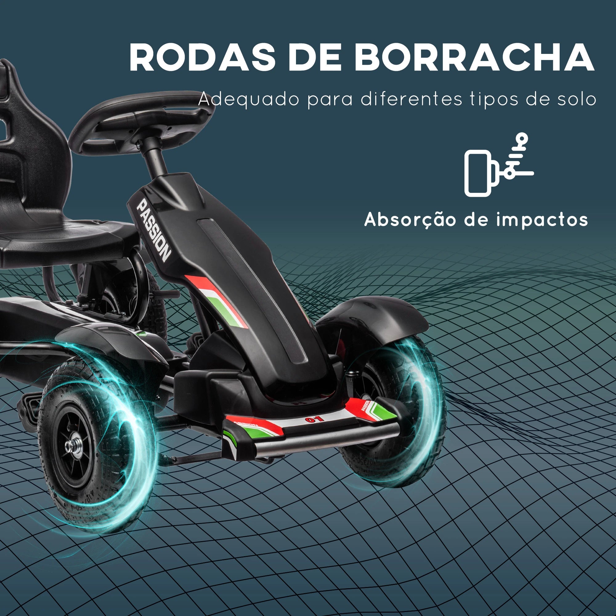 Kart a Pedais para Crianças com Assento Ajustável Pneus de Goma Travão de Mão para Crianças de 5-12 Anos 121x58x61 cm Branco