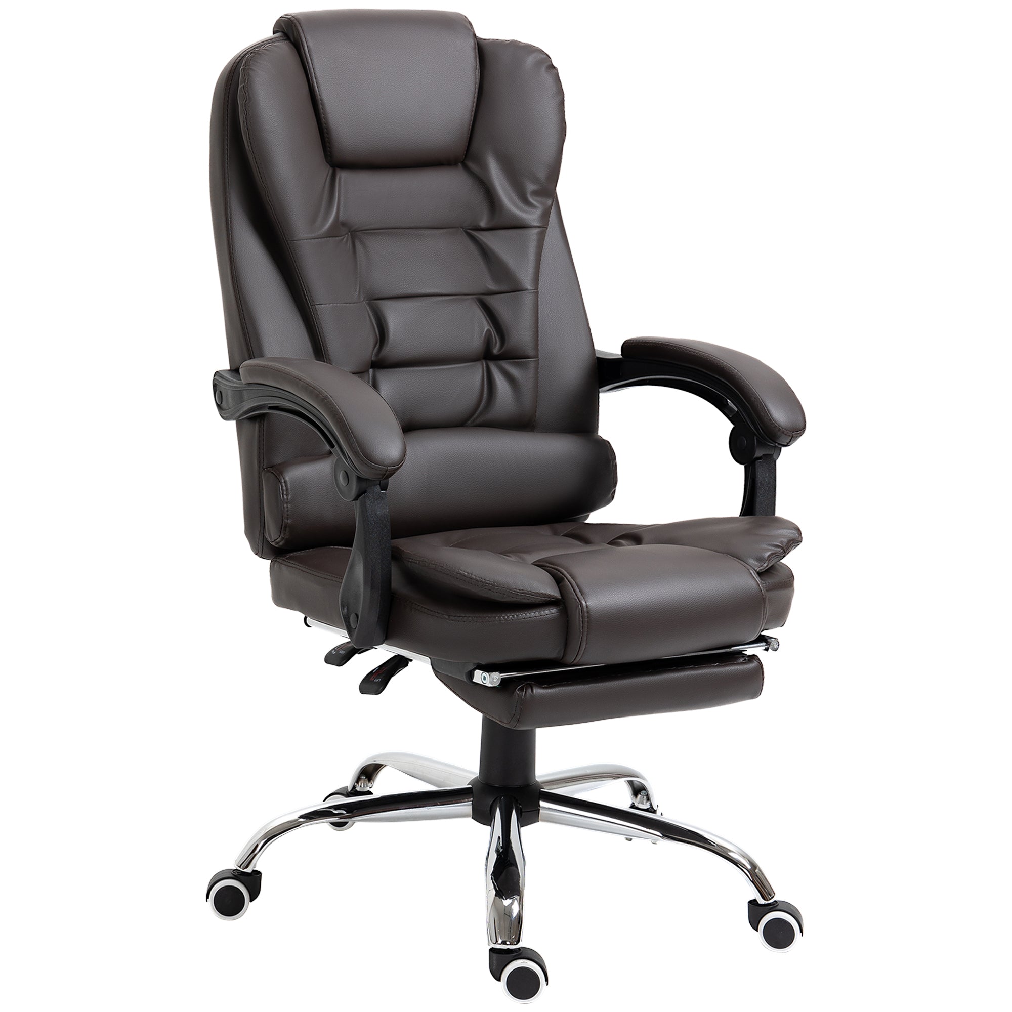 Cadeira de Escritório Reclinável Cadeira Executiva Giratória com Altura Ajustável Estofada em PU 64,5x69x109-117 cm castanha