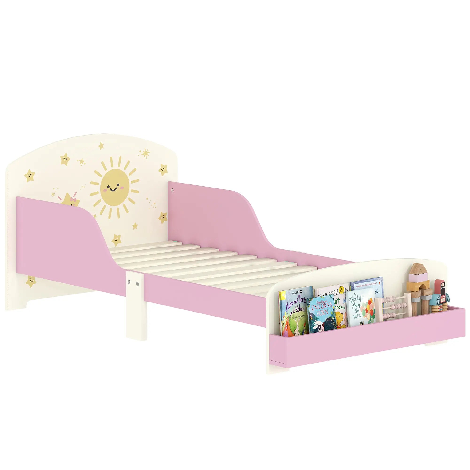 Cama Infantil para Crianças +3 Anos 70x140 cm em Madeira com Armazenamento e Desenhos de Estrelas para Dormitório Rosa