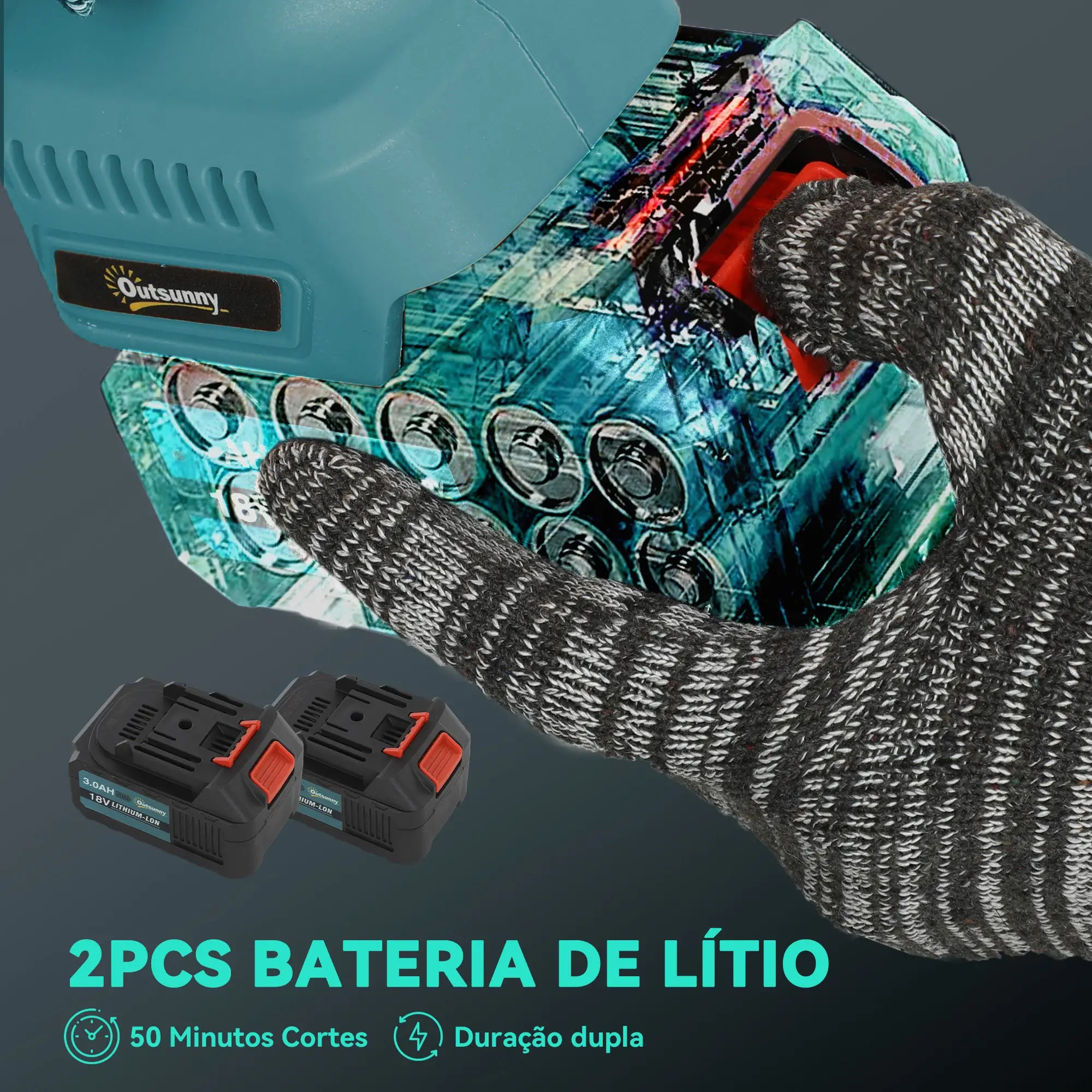 Mini Motosserra a Bateria 8 Polegadas 6000mAh Motosserra Elétrica com Motor sem Escovas de 580W 2 Baterias 42x29x10,5 cm Azul