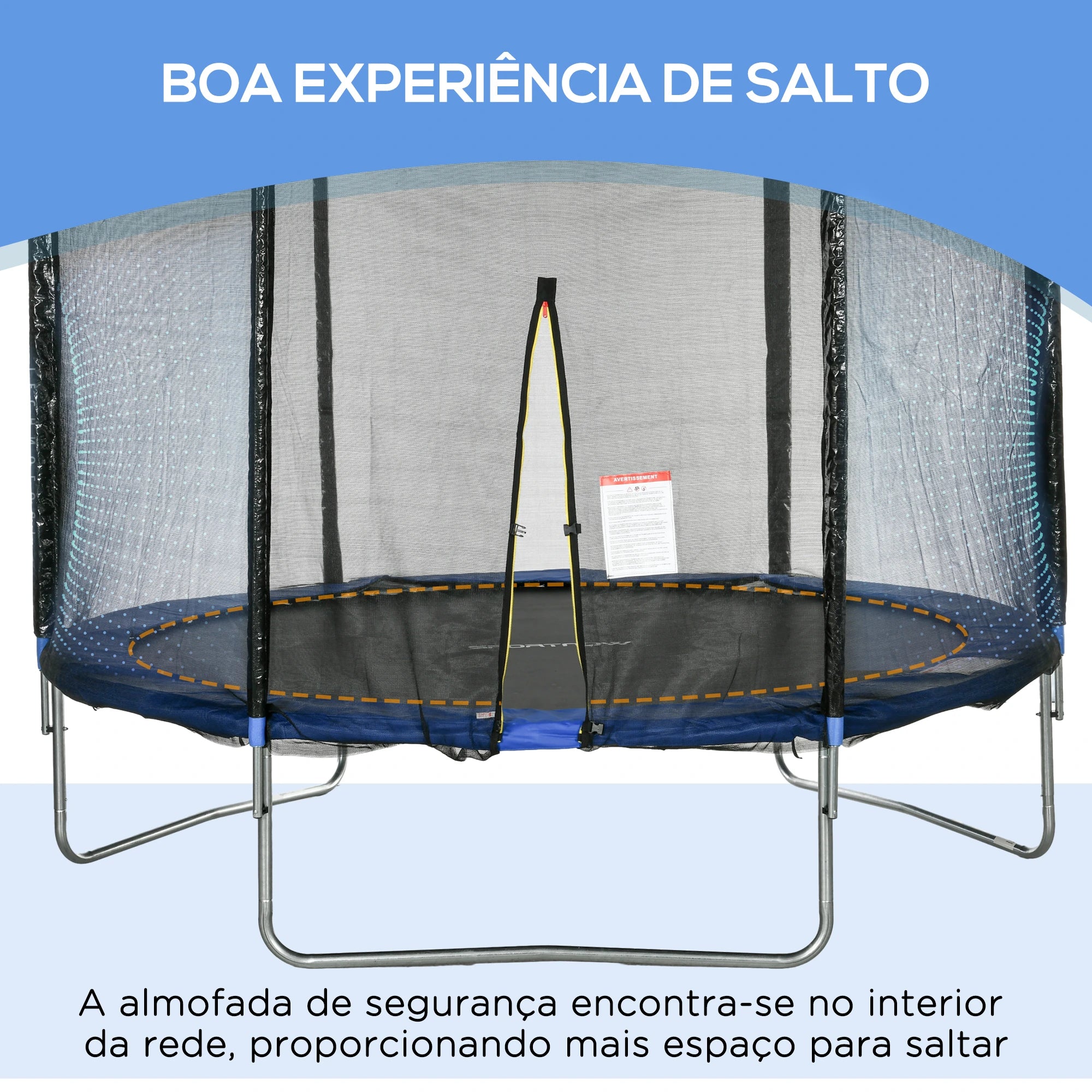 Trampolim de Exterior com Rede de Segurança para Crianças e Adultos Azul