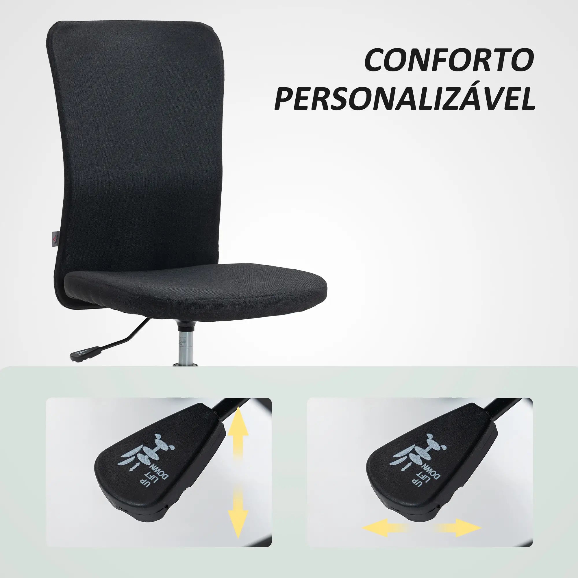 Cadeira de Escritório sem Apoio para os Braços Estofada em Linho Sintético com Altura Ajustável 53x43x85-93 cm Preto