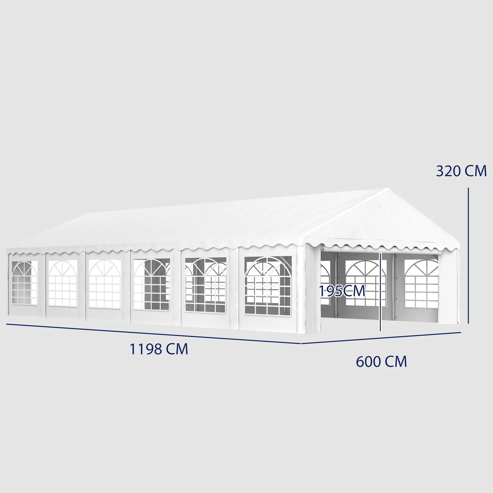 Tenda para Eventos 12x6m Tenda de Jardim com 12 Paredes Laterais Amovíveis e 12 Janelas Impermeável Proteção UV 30+ Branco