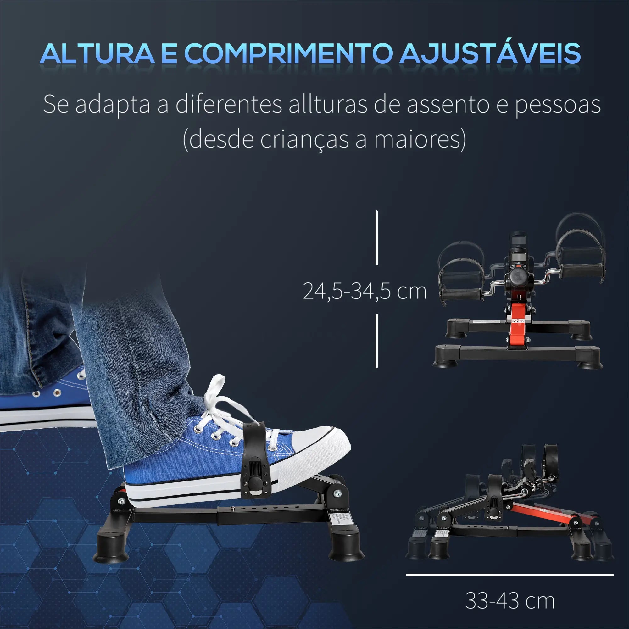 Mini Bicicleta Estática de Exercícios Mini Bicicleta Estática com Altura e Comprimento Ajustáveis Tela LCD Máquina de Pedalar de Mãos e Pernas 33-43x40x24,5-34,5 cm Preto