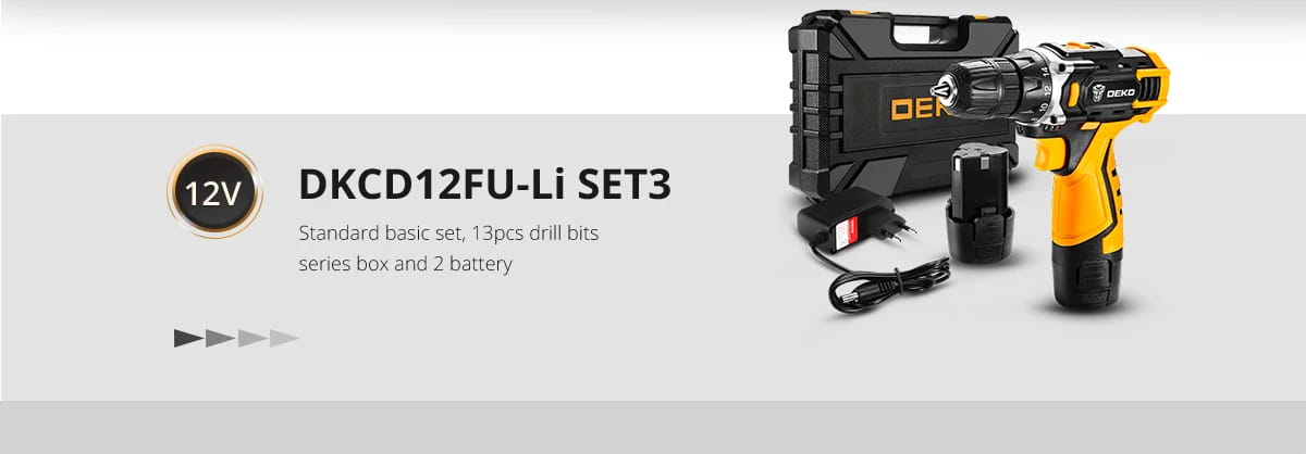 DEKO 12V 16V 20V SET1 Berbequim sem fio 2 velocidades Aparafusadora elétrica DIY Mini chave de fendas sem fio Bateria de iões de lítio DC 3/8 polegadas