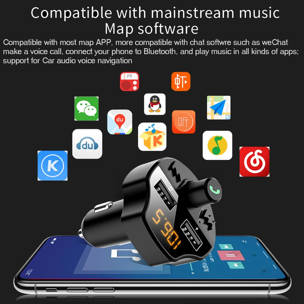Transmissor Fm para automóvel Bluetooth 5.0 Adaptador de modulador leitor Mp3 Tensão da bateria Cartão TF Mãos livres