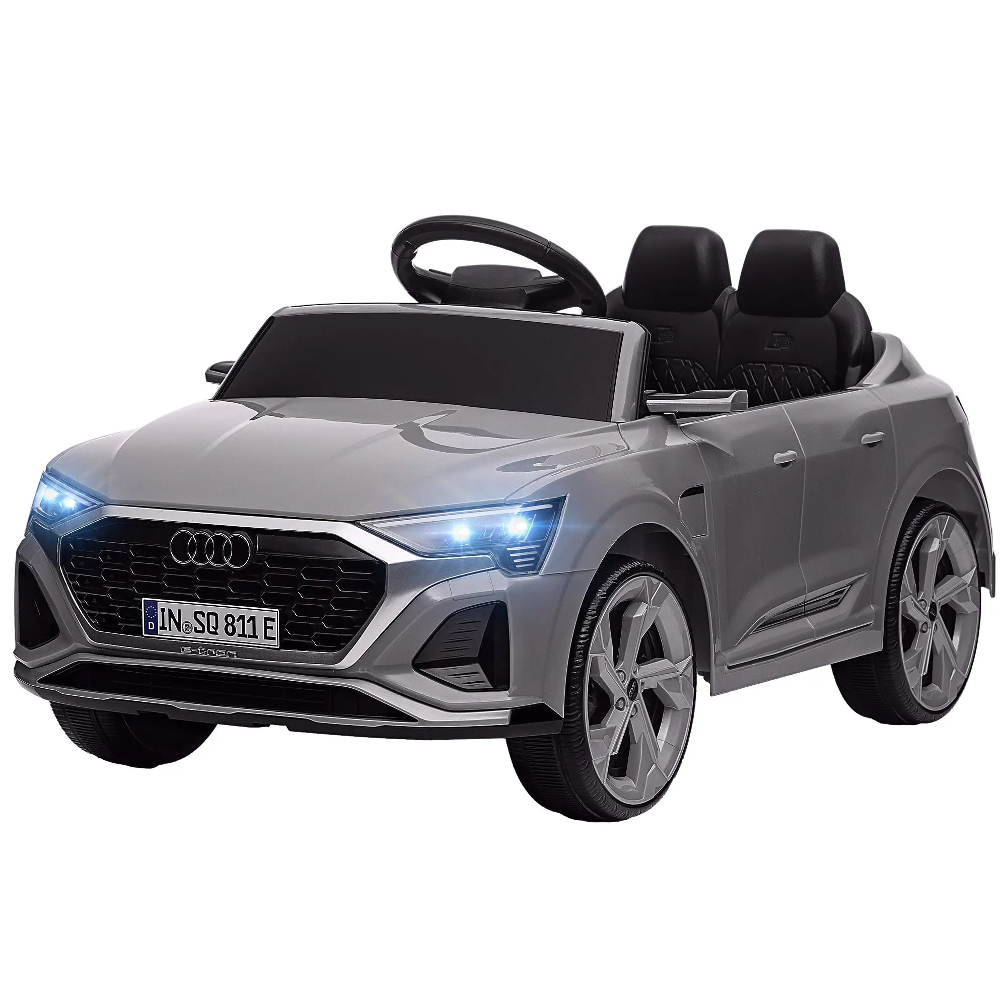 Carro Elétrico para Crianças Carro Audi Q8 Etron Sportback Infantil 12V Faróis Buzina e Música 98x49,5x43 cm Cinza
