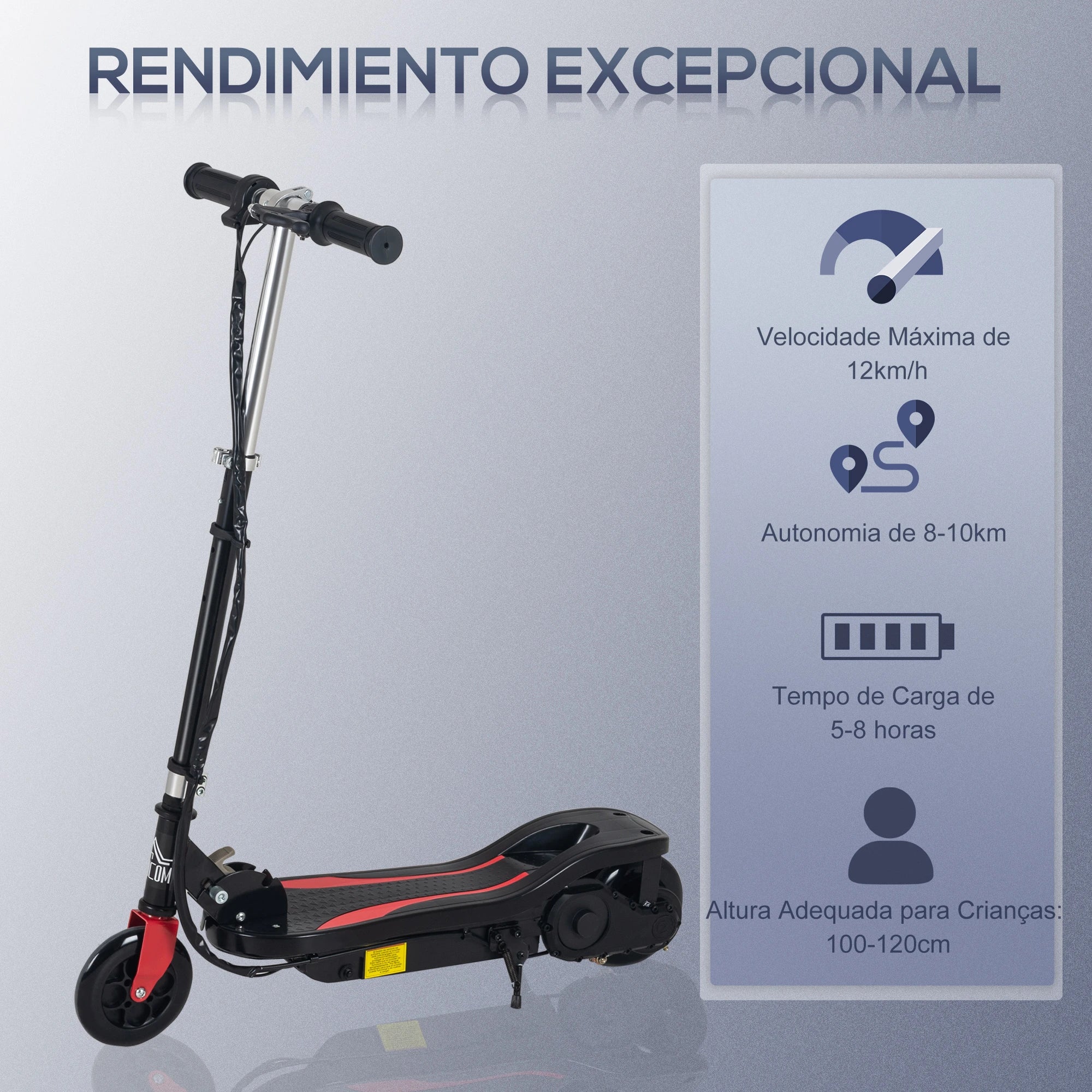 Trotinete Elétrico Dobrável Infantil com Altura Ajustável 50kg Preto