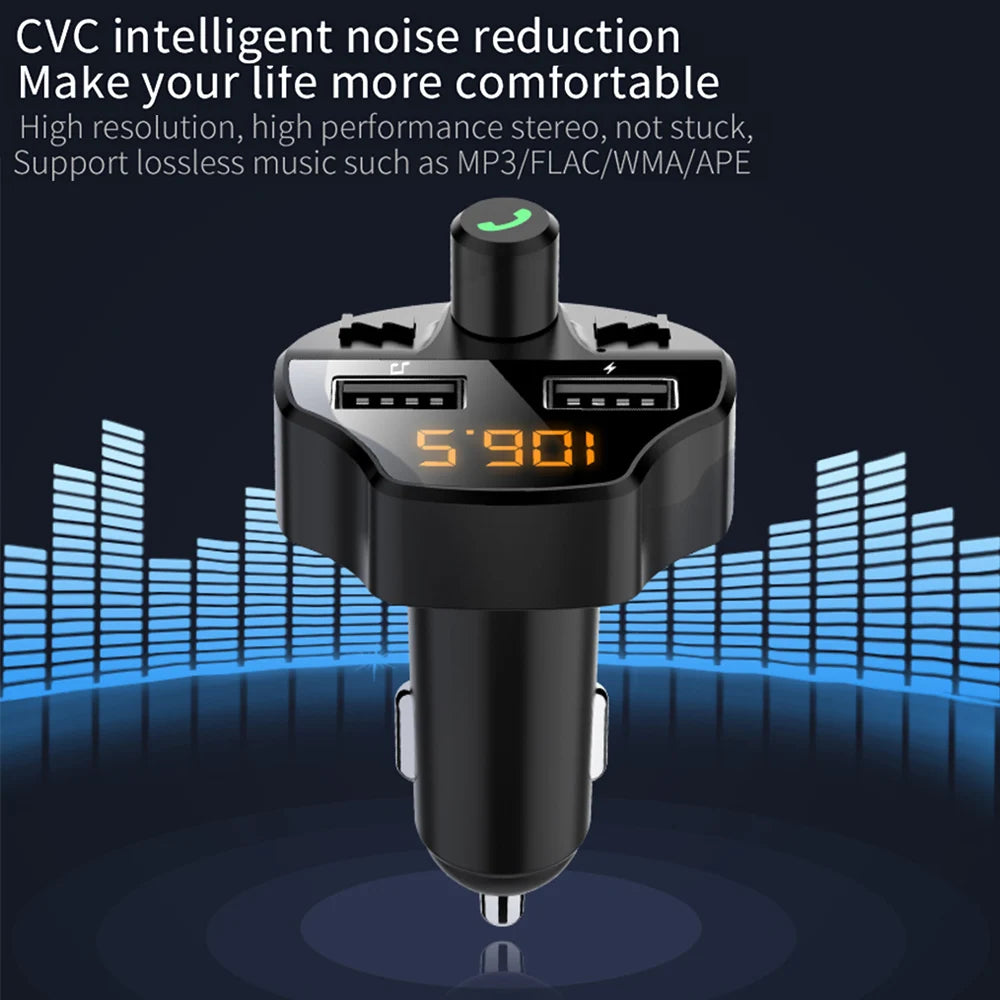 Transmissor Fm para automóvel Bluetooth 5.0 Adaptador de modulador leitor Mp3 Tensão da bateria Cartão TF Mãos livres