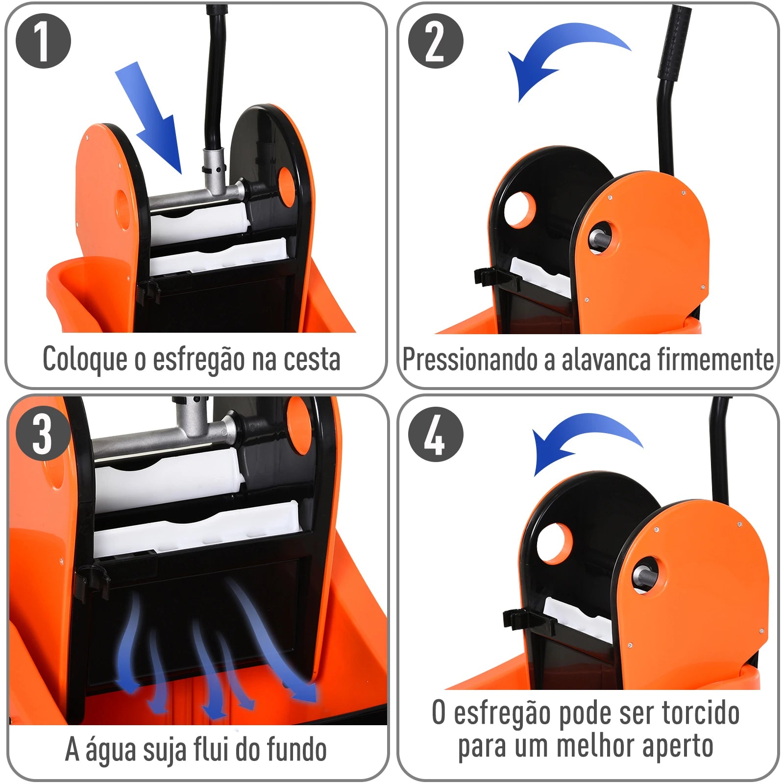 Balde para esfregona comercial com espremedor 36L laranja