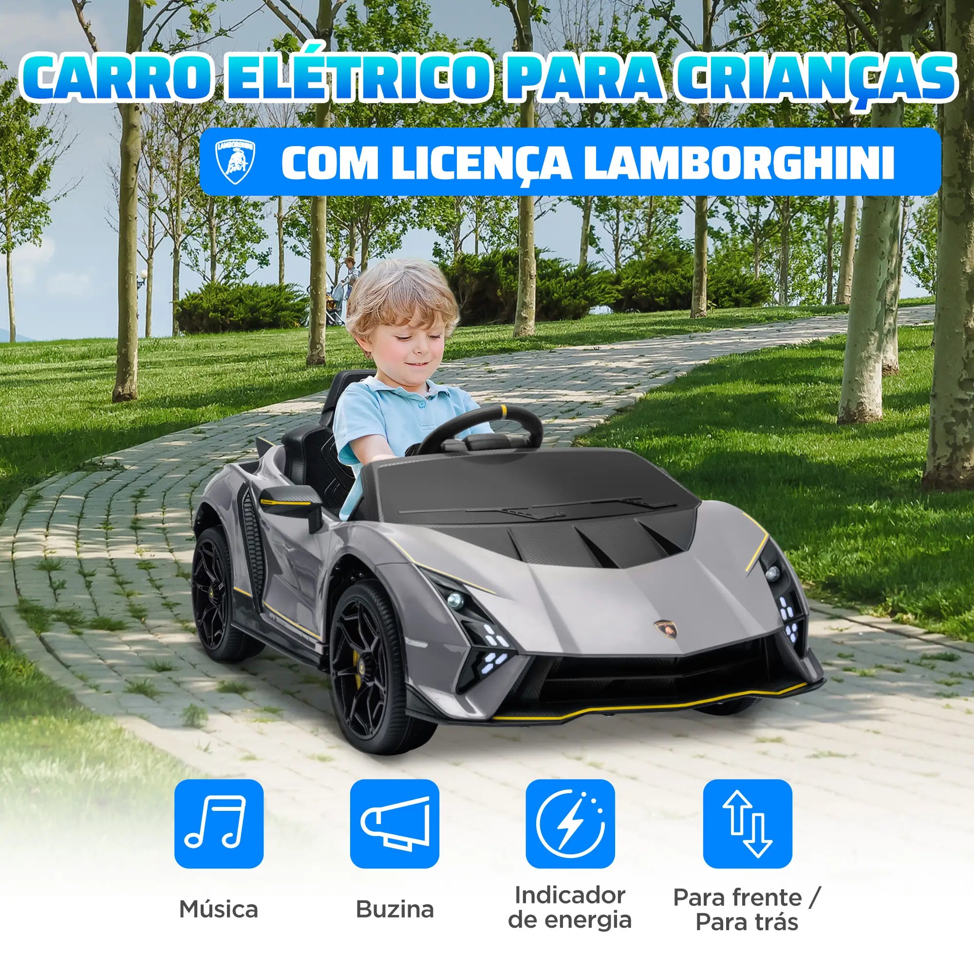 Carro Elétrico para Crianças Lamborghini 12V Controlo Remoto Faróis Buzina Arranque Lento e Música MP3 114,5x64x45,5 cm Rosa
