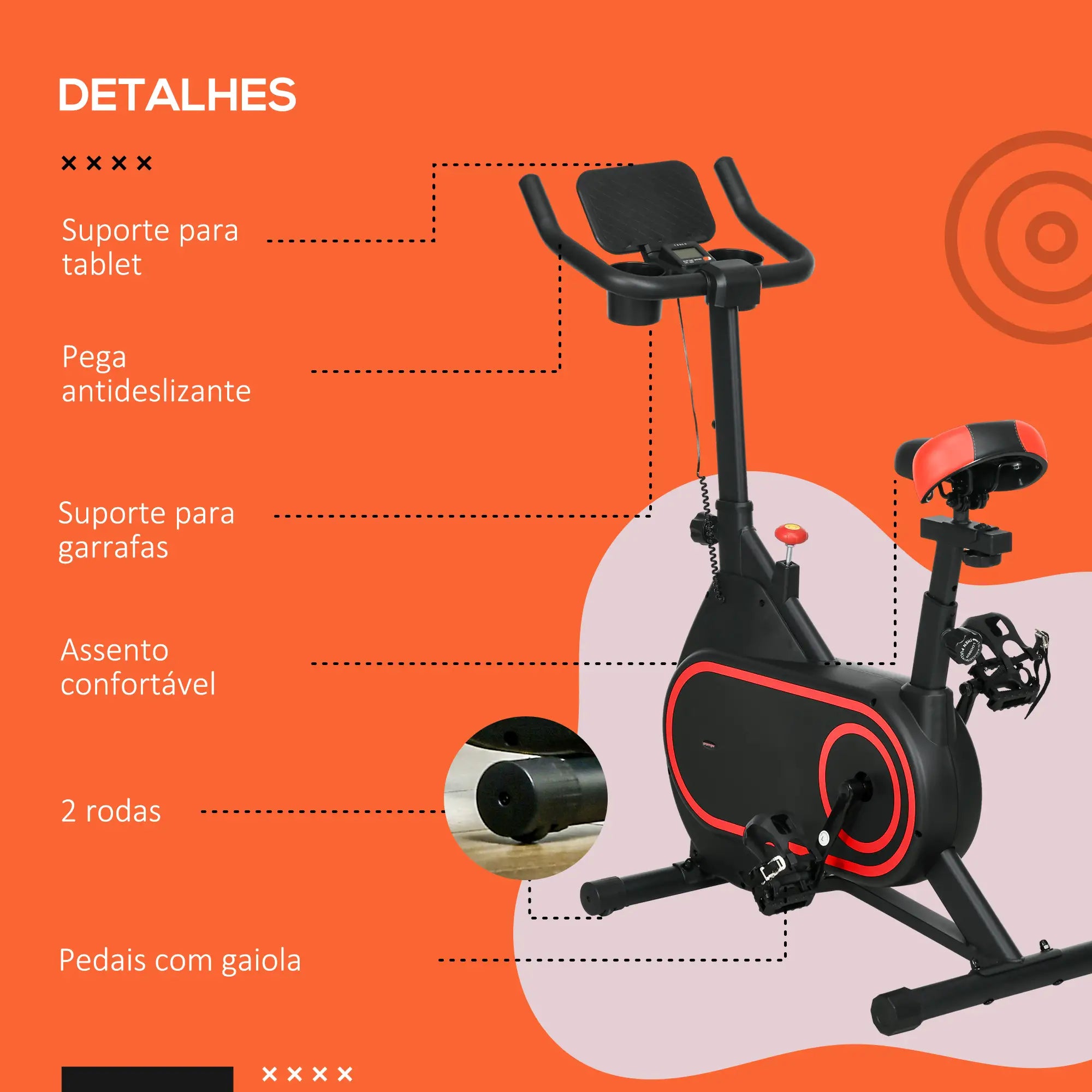 Bicicleta Estática Vermelha com Ecrã LCD e Resistência Ajustável