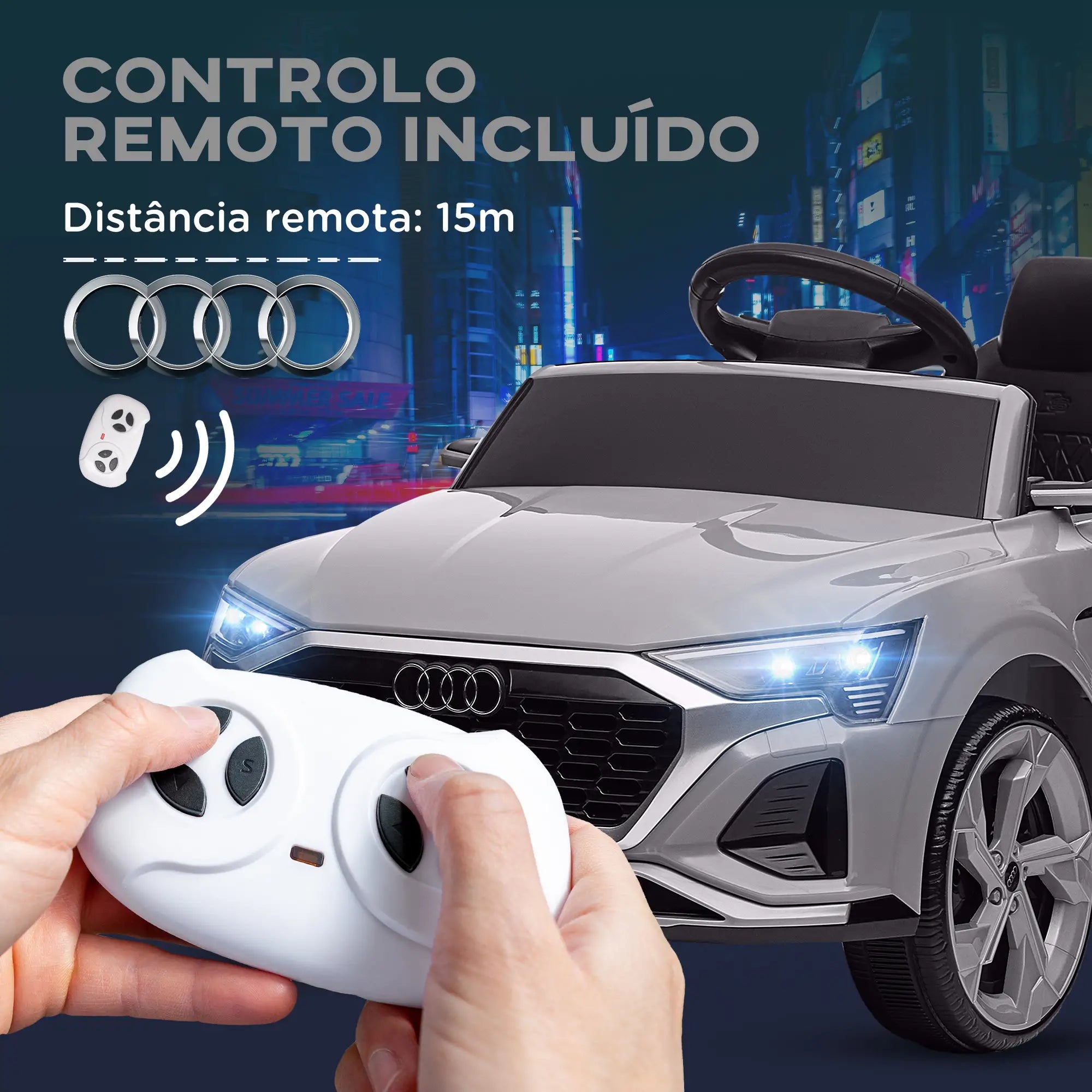 Carro Elétrico para Crianças Carro Audi Q8 Etron Sportback Infantil 12V Faróis Buzina e Música 98x49,5x43 cm Cinza