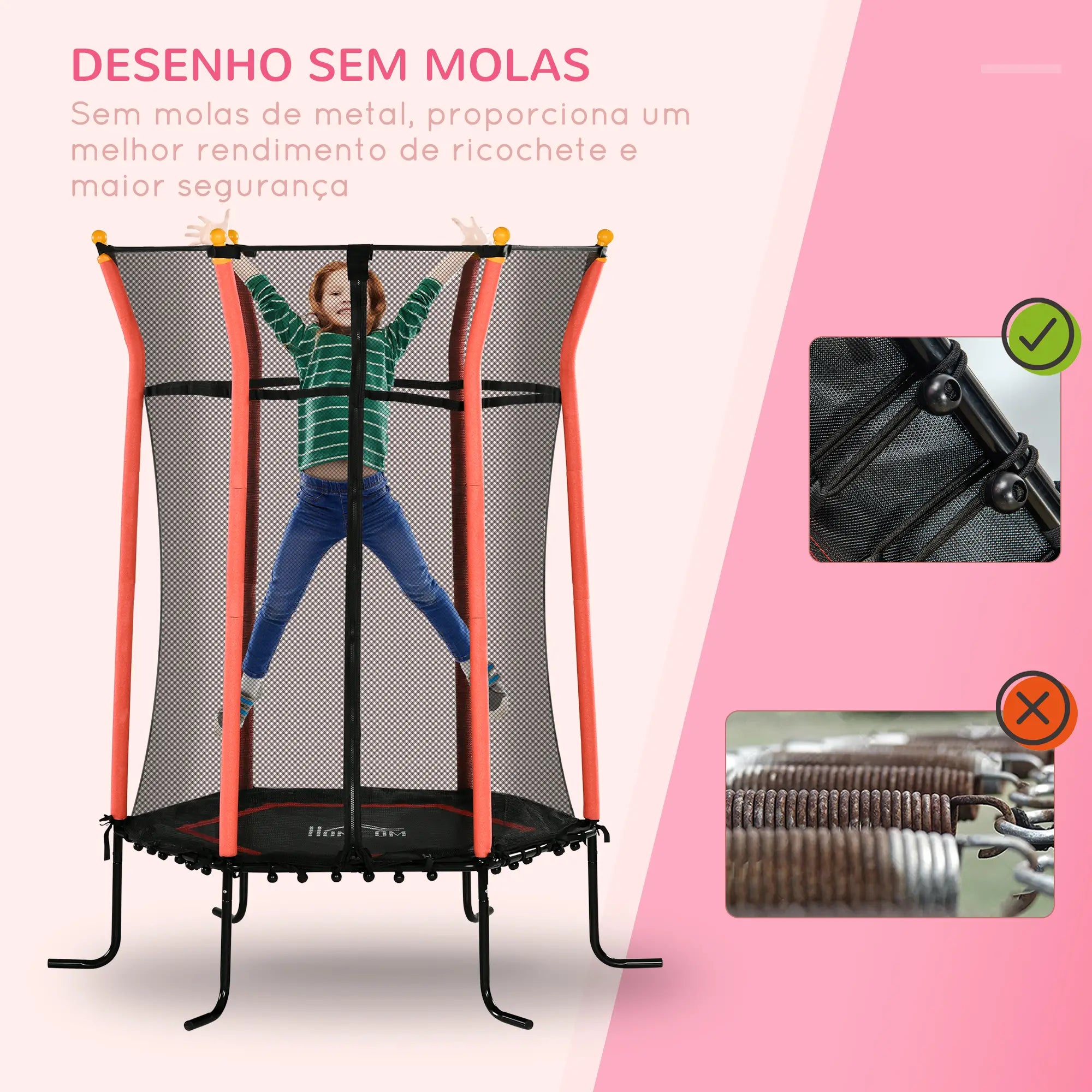 Trampolim para Crianças com Rede de Segurança e Estrutura de Aço para Interiores e Exteriores Carga 50kg Ø163,5x190 cm Vermelho
