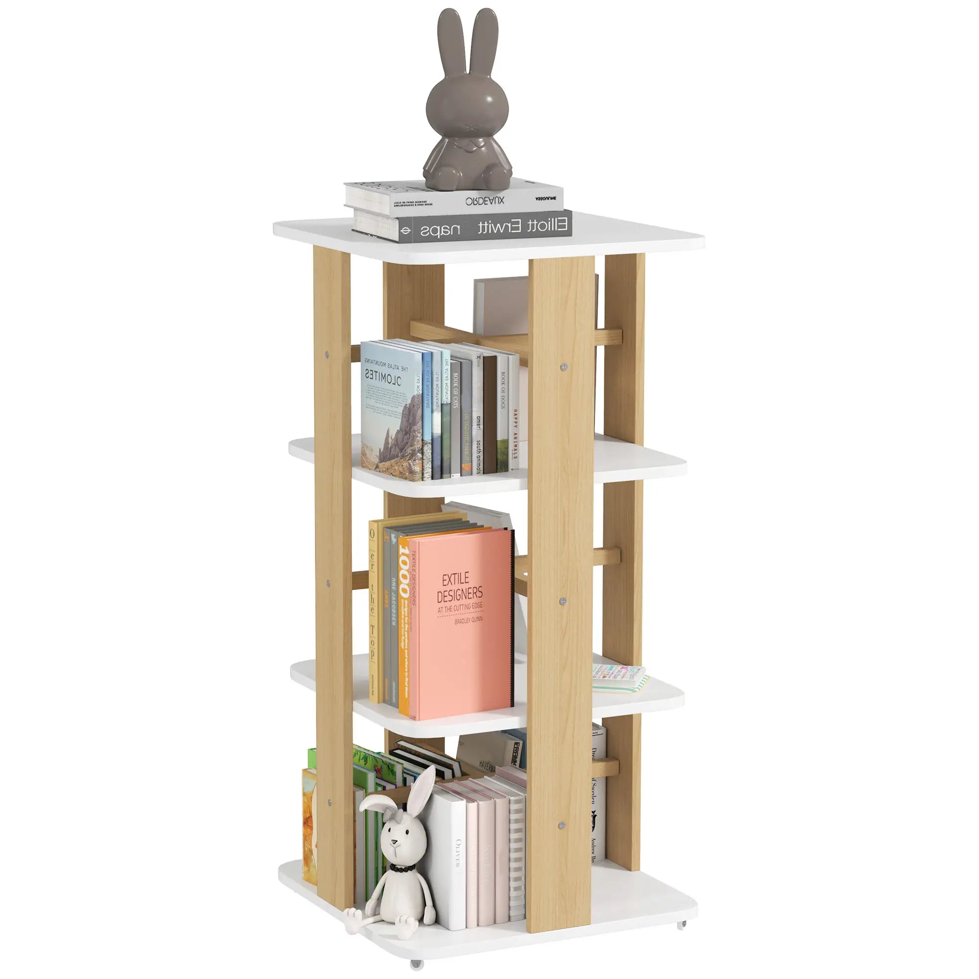 Estante para Livros Infantil Estante para Crianças com Rodas 3 Prateleiras 48x48x99,5 cm Branco e Madeira