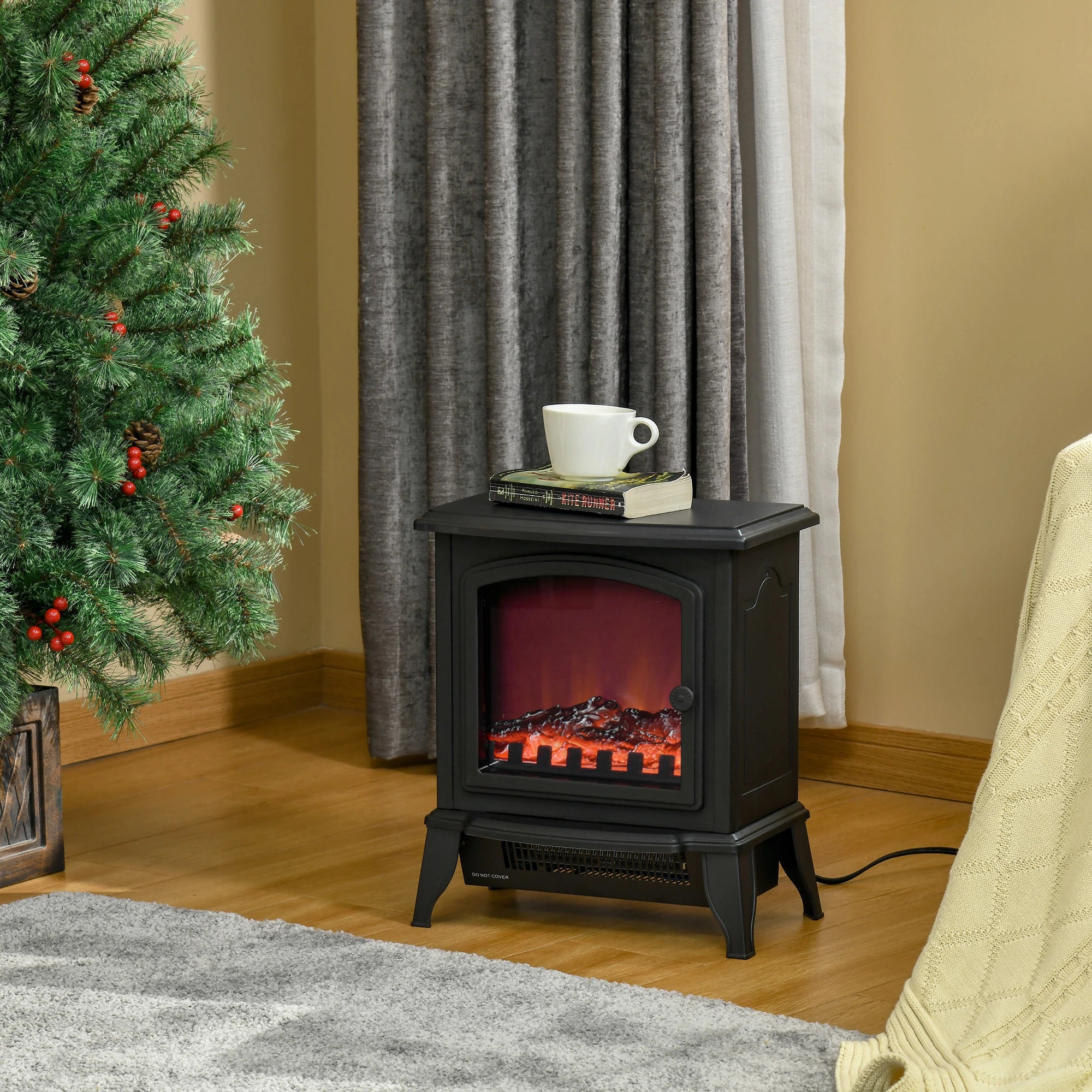 Lareira Elétrica Portátil 1000/2000W com Simulação de Chama Termostato Ajustável e Proteção de Superaquecimento para Salas de até 25m² 36,5x24x41,5cm Preto