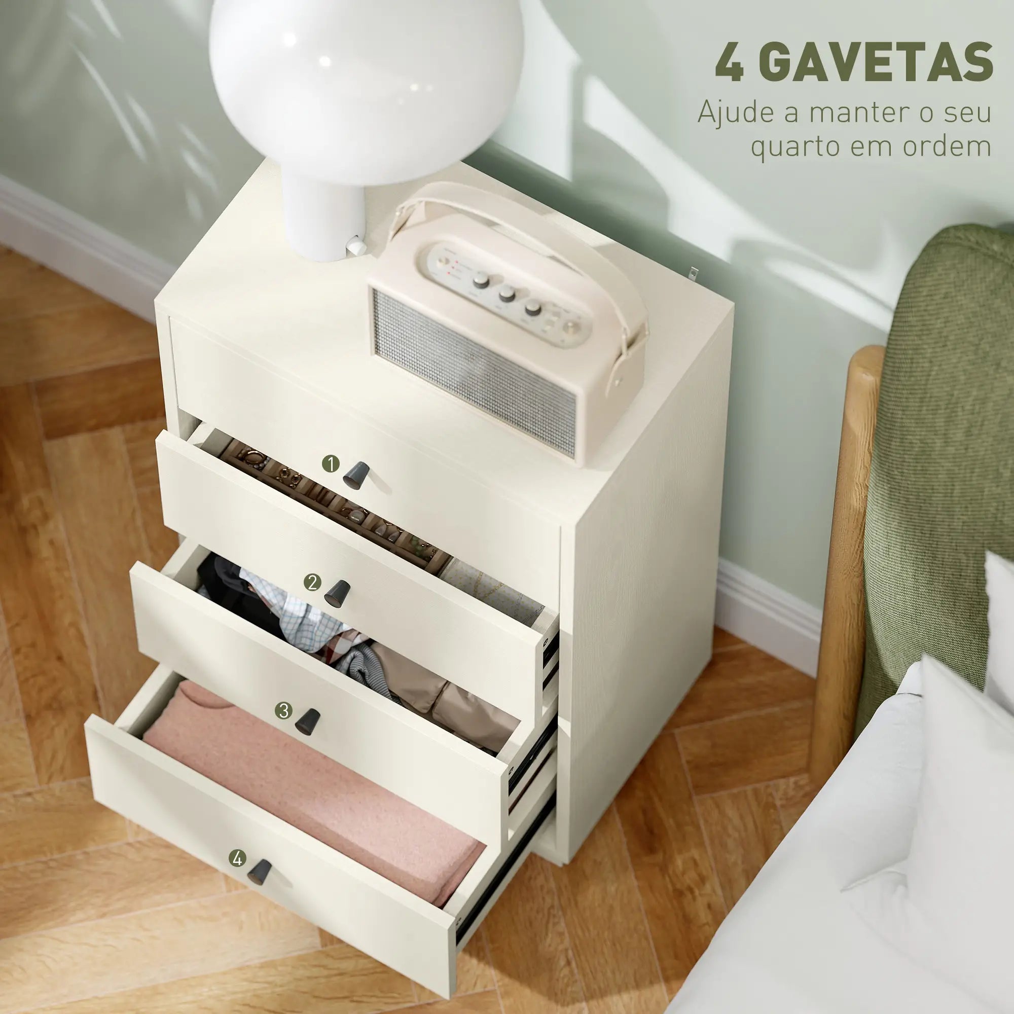 Cómoda de 4 Gavetas Cómoda para Dormitório Moderna Cómoda Estreita para Sala de Estar Corredor 47x29x75 cm Branco