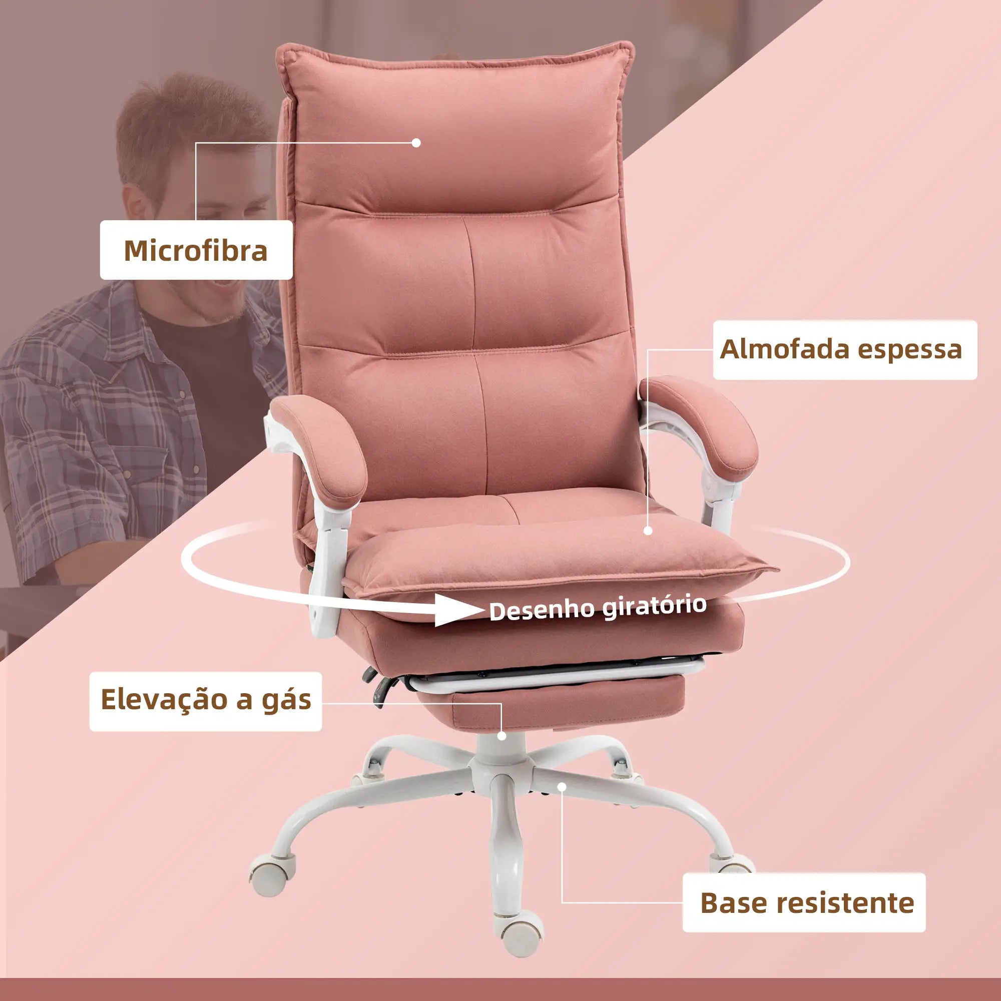 Cadeira de Escritório com 6 Pontos de Massagem e 5 Modos Reclinável com Função de Aquecimento 66x74x114-121,5 cm Rosa