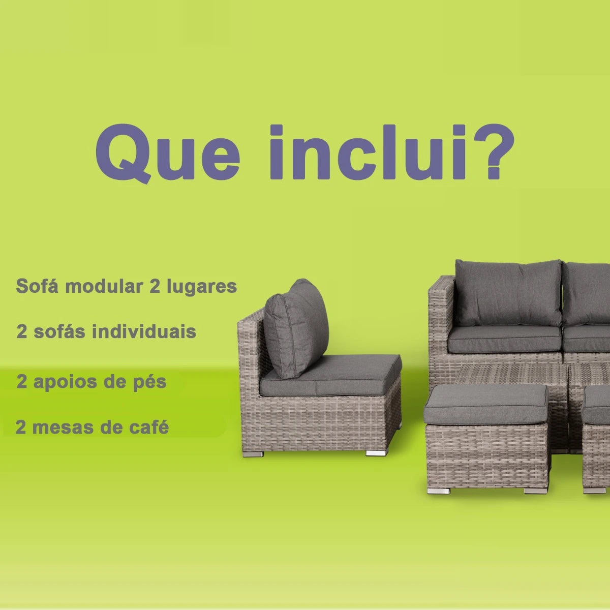 Conjunto de Jardim 8 Peças de Vime com 2 Mesas de Centro Poltronas e 2 Apoio para os Pés Marrom e Cinza