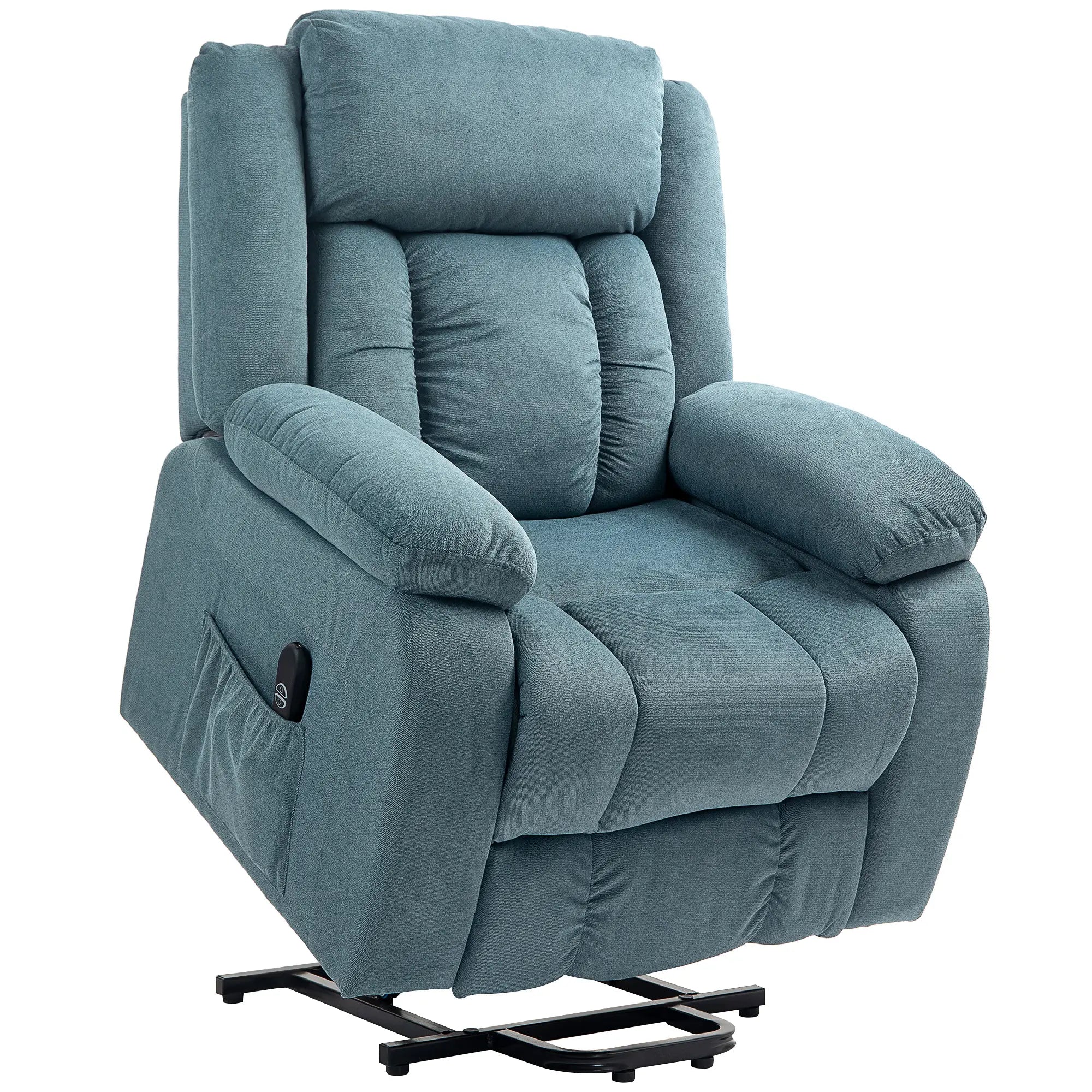 Poltrona Relax Reclinável Elétrica Poltrona Levanta Pessoas com Controlo Remoto Apoio para os Pés e Bolsos Laterais 92x94x105 cm Azul
