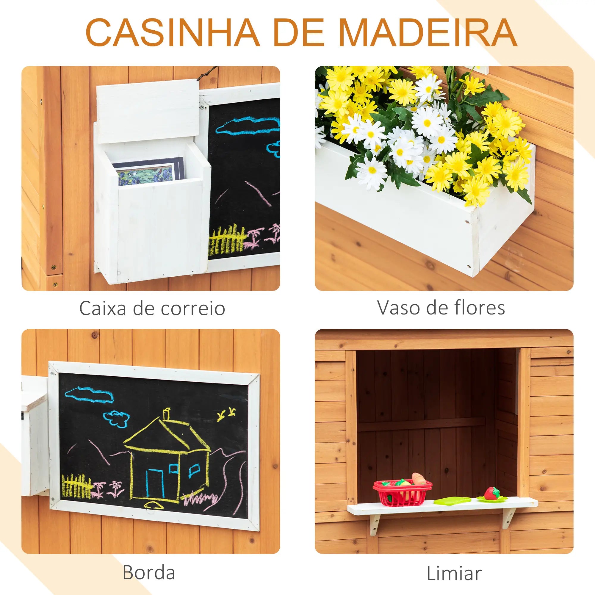 Casa Infantil de Madeira para Crianças com Banco e Acessórios Exterior