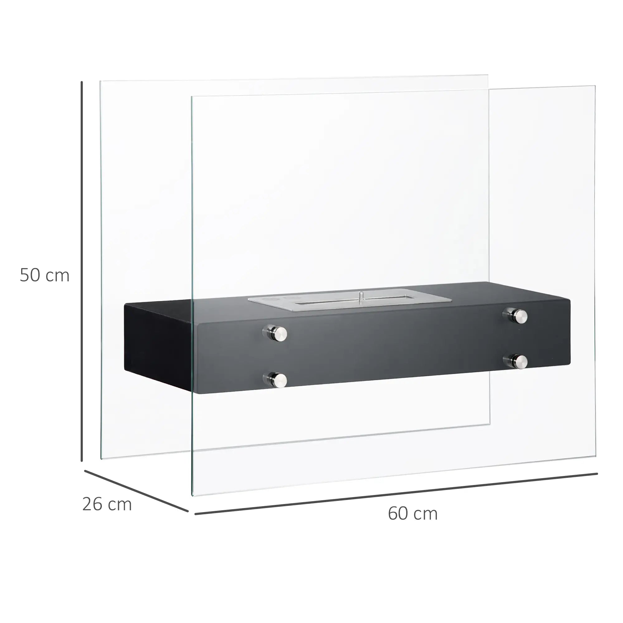 Lareira de Bioetanol 7000 BTU com Tanque de 1,5 L Tempo de Combustão 3H para Interiores 20-25 m² 60x26x50 cm Preto