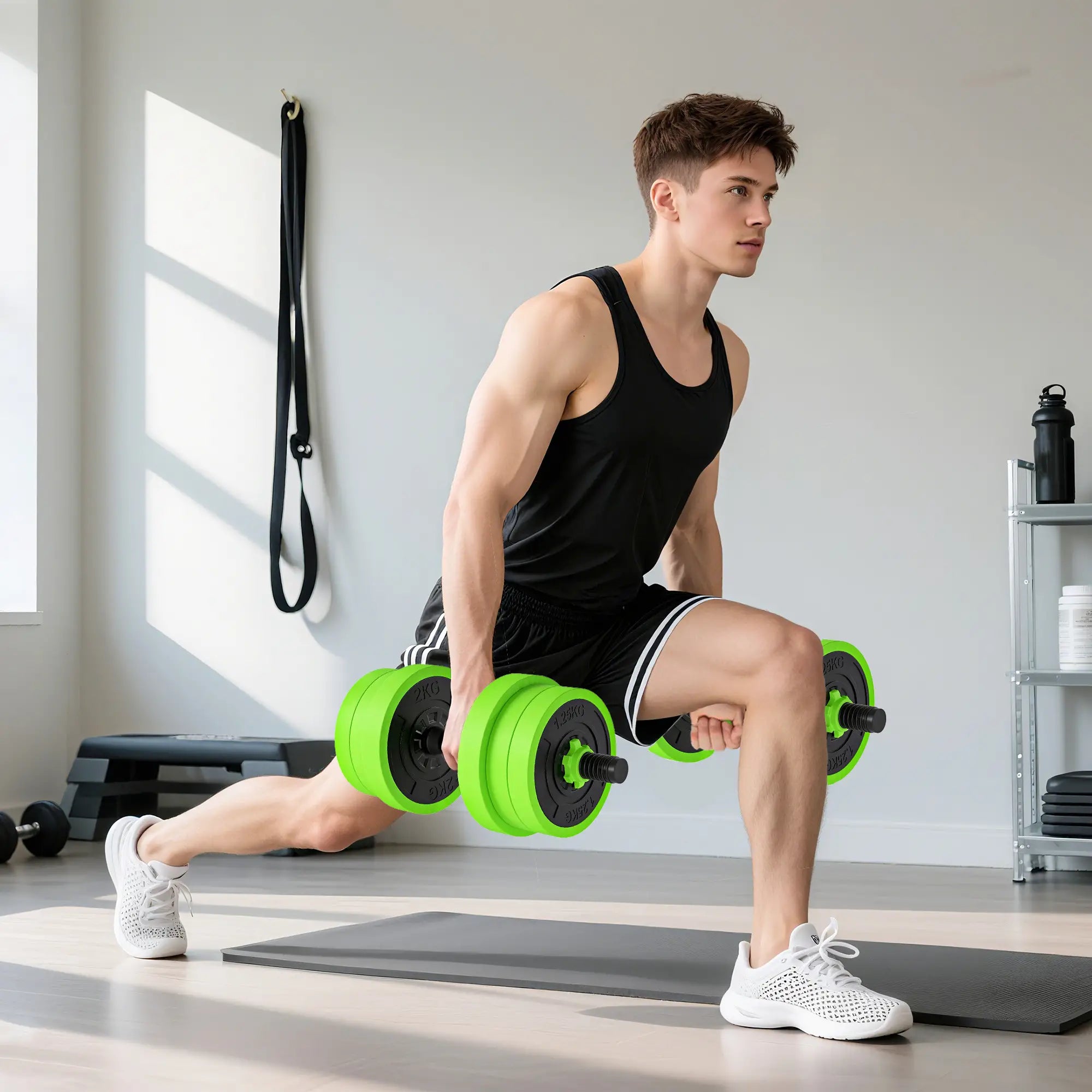 Conjunto de Halteres 20kg 4 em 1 Conjunto de Pesos com Kettlebell Barra de Pesos para Treino de Força em Casa Ginásio Vermelho