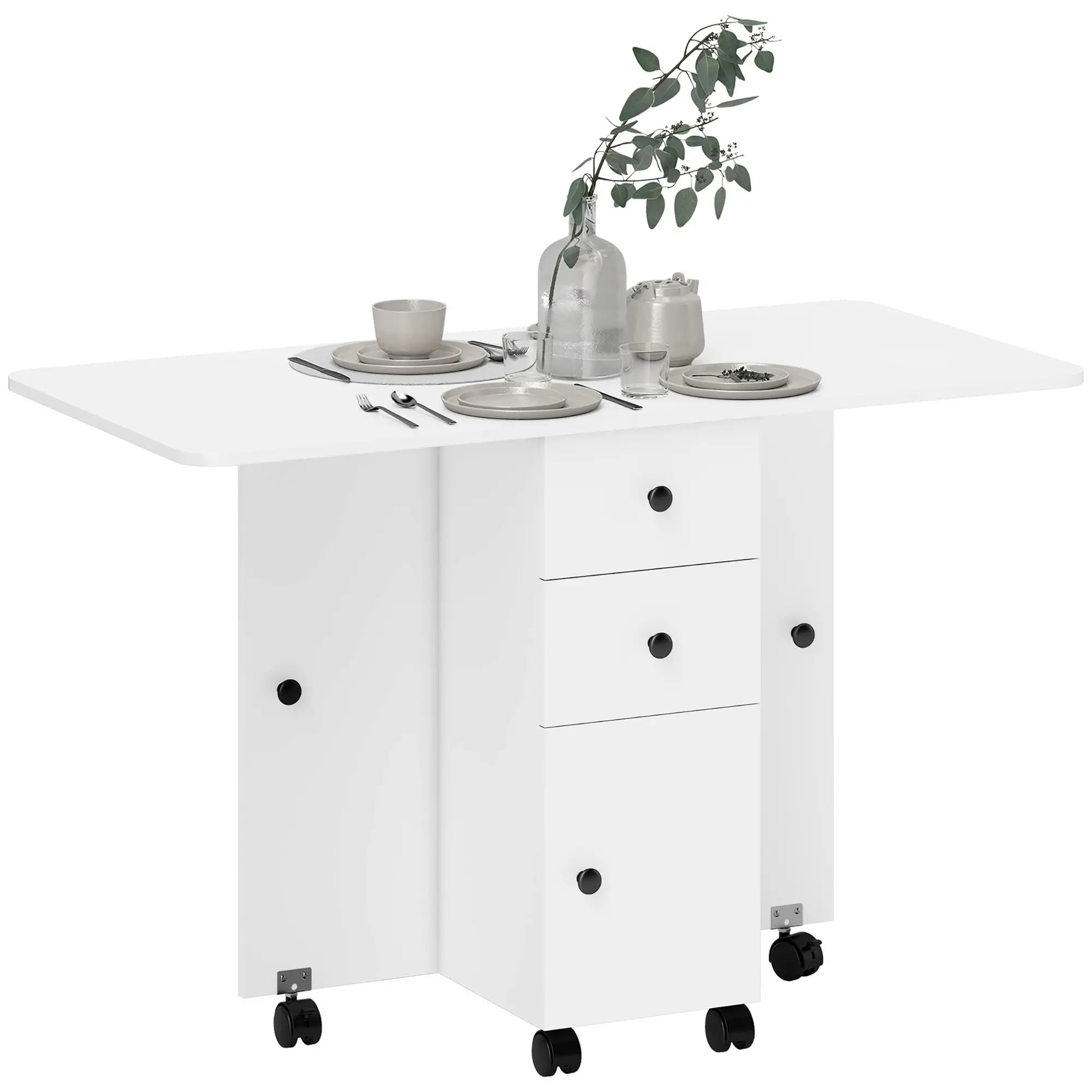 Bordplate med hjul og oppbevaring, hvit 120x60cm