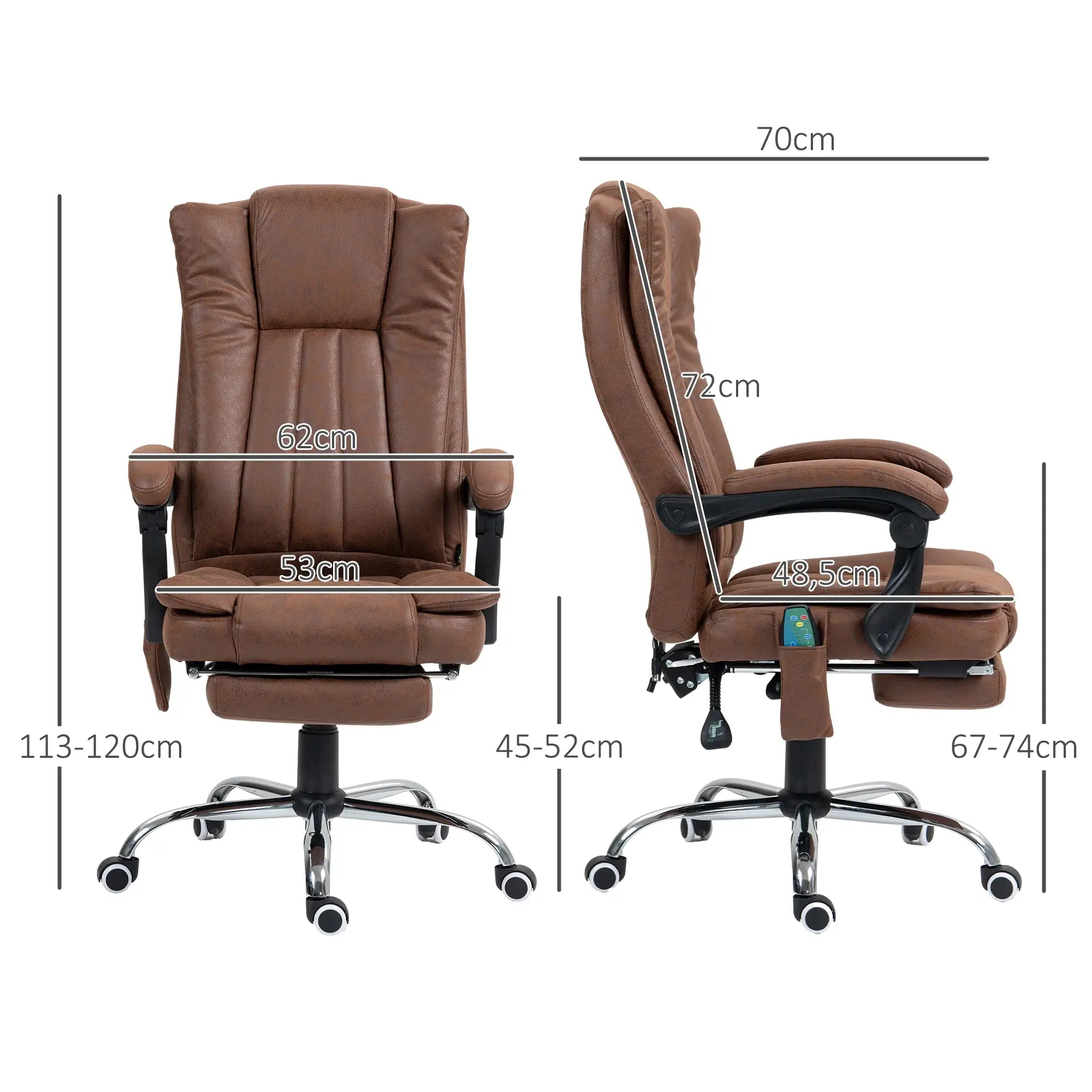 Cadeira de Massagem com 6 Pontos de Massagem com Função de Aquecimento Apoio para Pés e comando à distância castanha