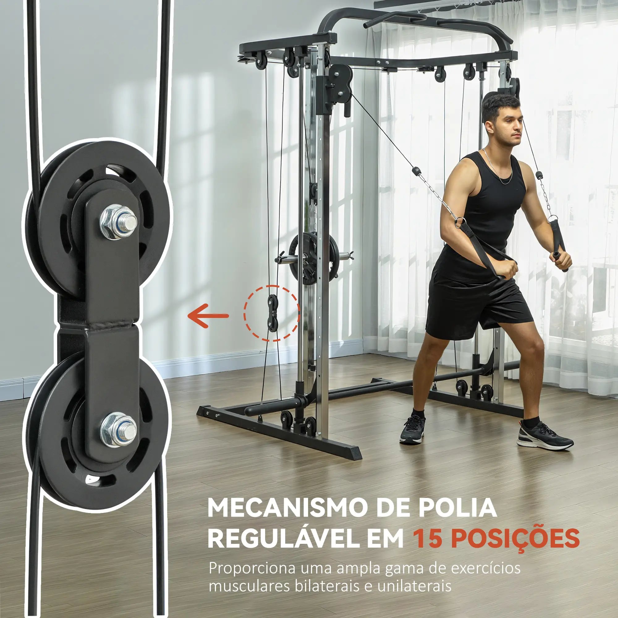 Máquina Multi Estação de Musculação Máquina de Musculação com Suporte para Agachamentos e Barra para Pesos 210x132x225 cm Preto