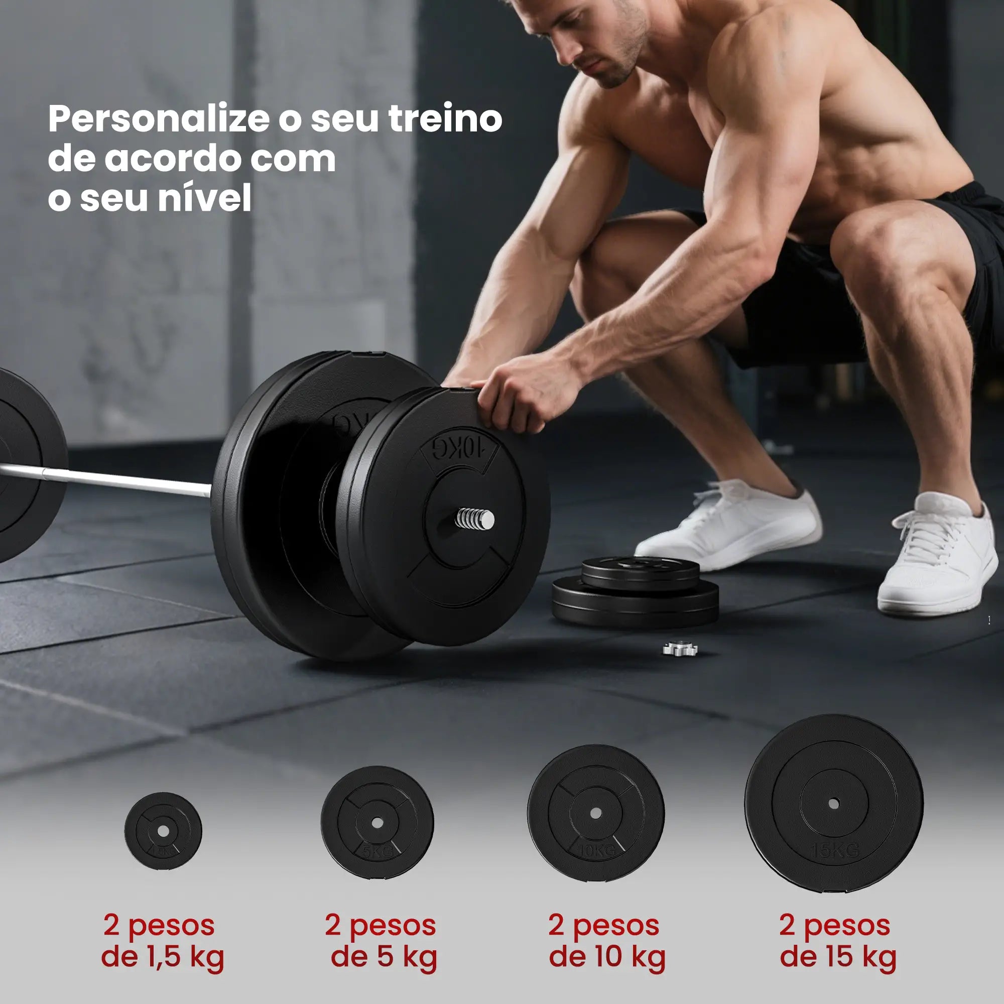 Barra de Pesos 70 kg com Discos Ajustáveis para Treino de Força