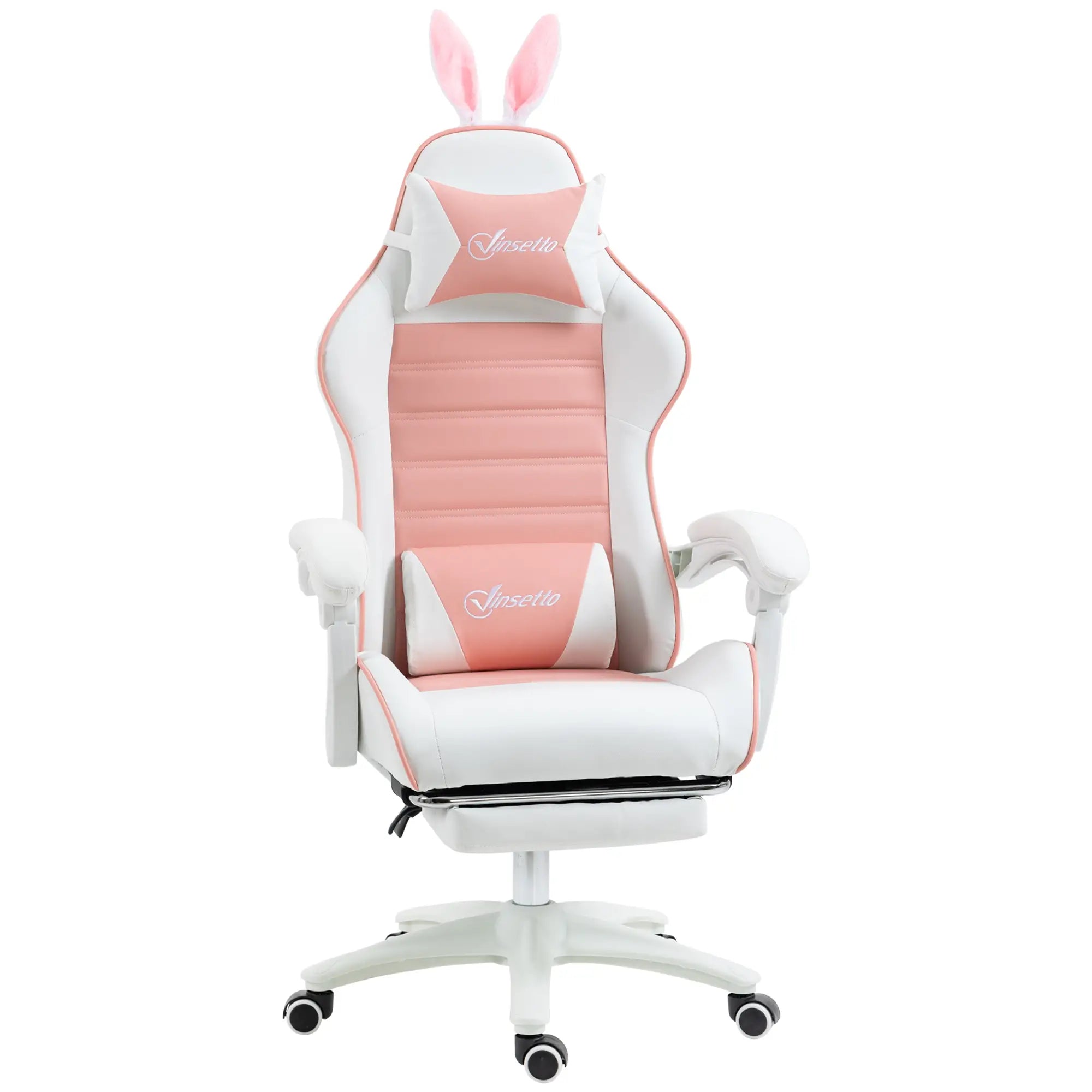 Cadeira Gaming Giratória de Couro PU com Altura Ajustável Inclinável 135° Apoio para a Cabeça 65x63x136-142 cm Rosa e Preto