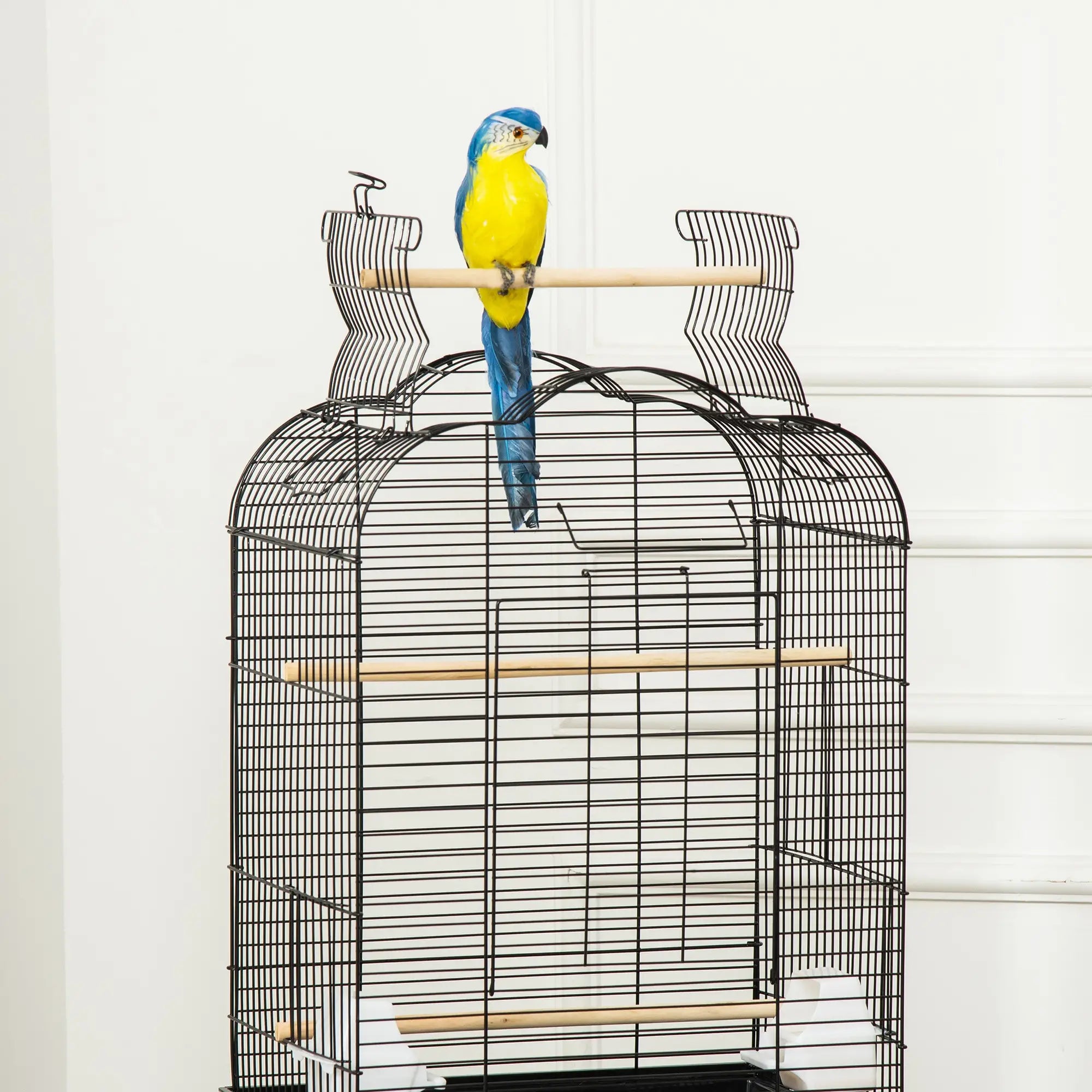 Birdcage with wheels, support, and accessories, black, 130cm