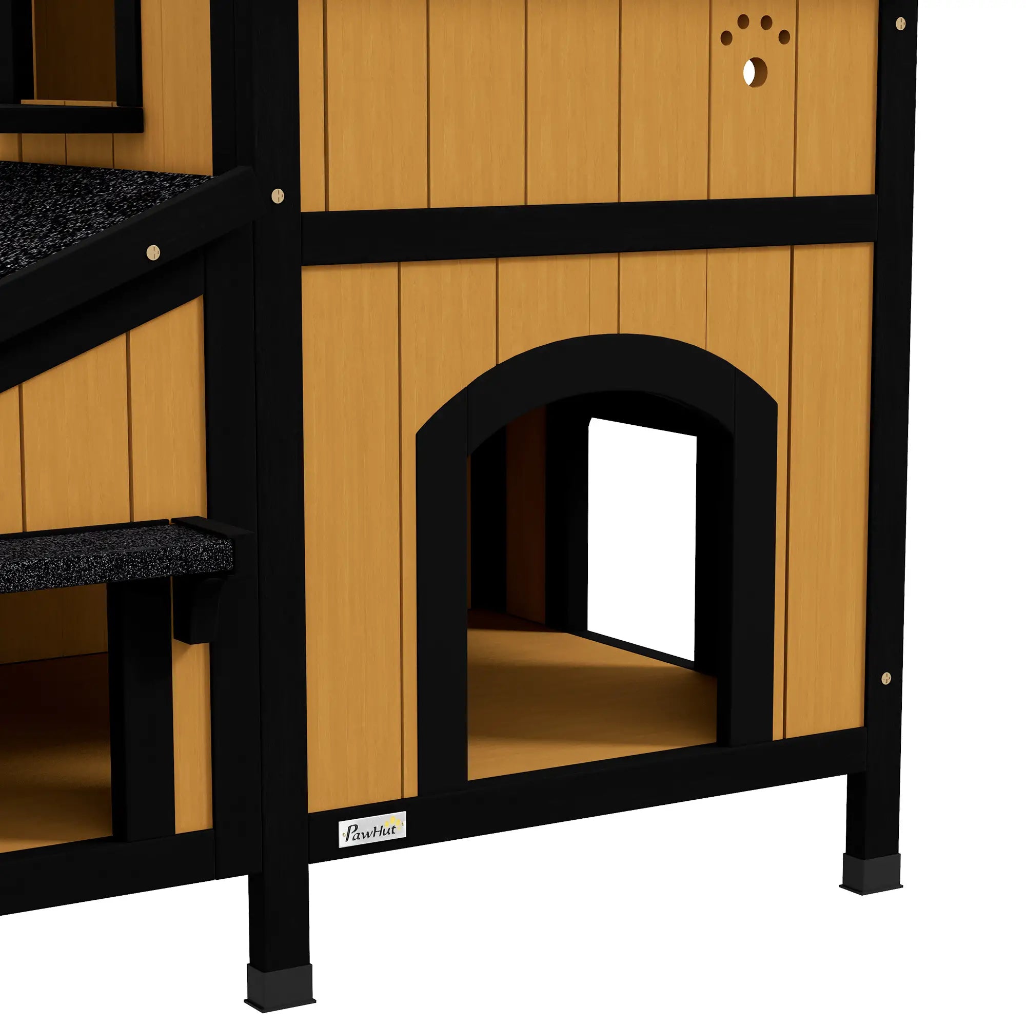 Casa para Gatos de Madeira com Suporte para Flores de 2 Níveis e Teto Asfáltico 96x65x85,5 cm Cinza