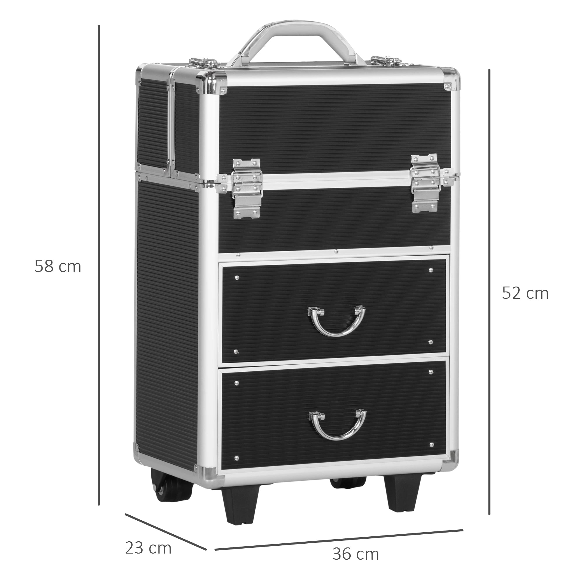 Mala de Maquilhagem Professional com Rodas e 6 Gavetas Preta