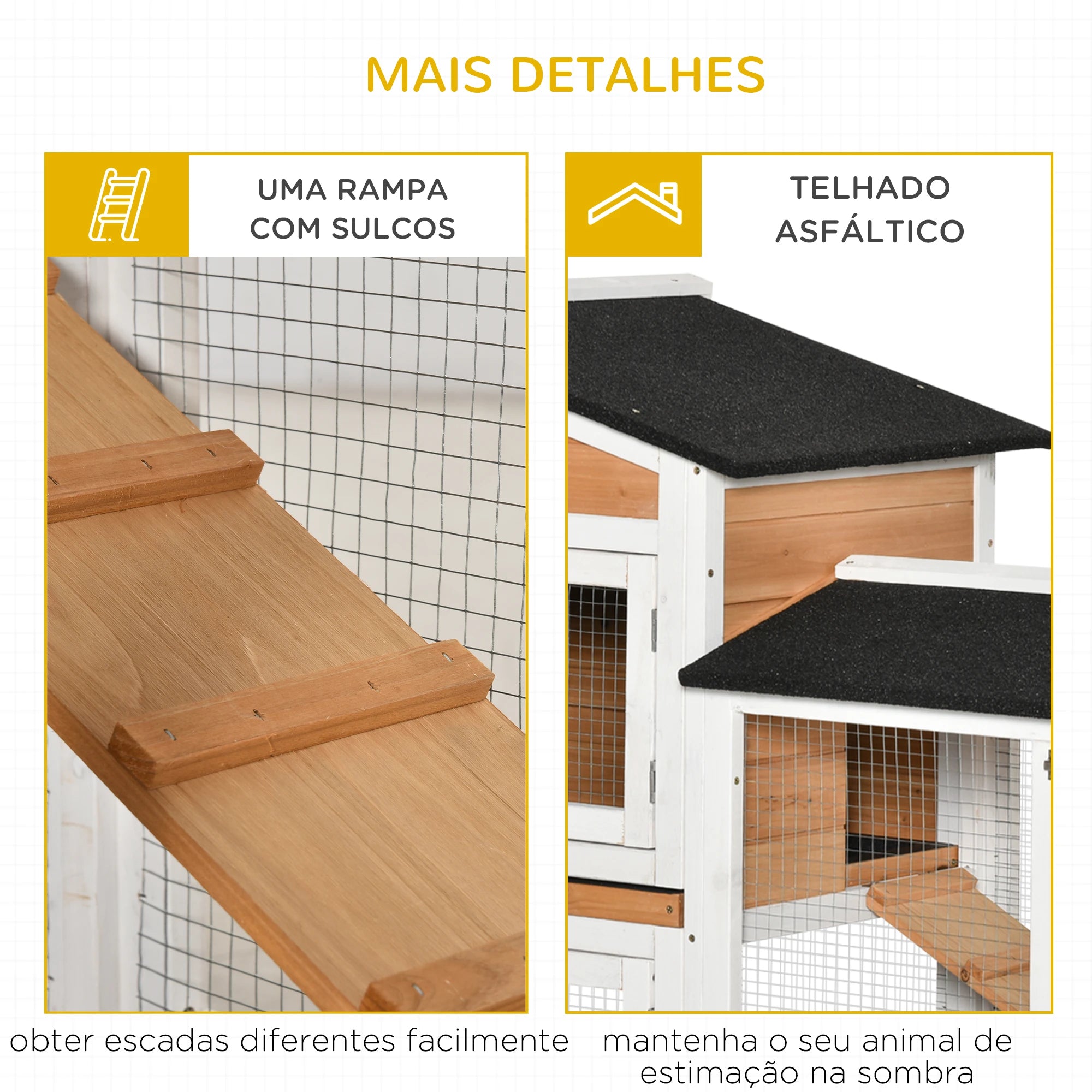 Coelheira de Madeira Grande para Coelhos com Rampa e Tabuleiro Removível