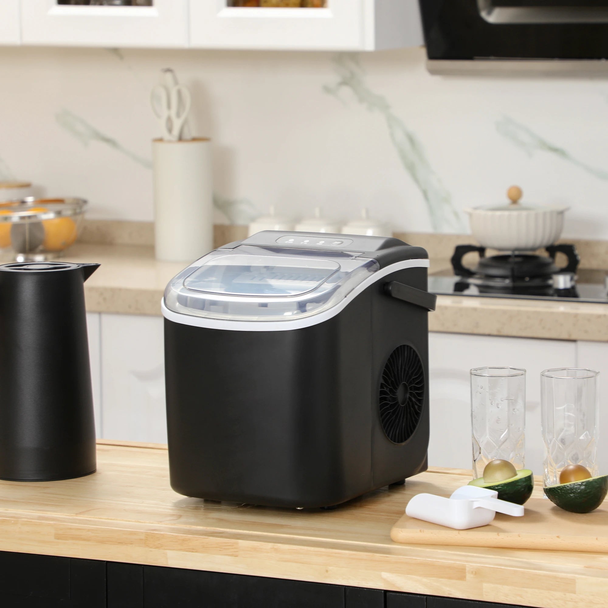 Máquina de Fazer Gelo Silenciosa 12 kg em 24 Horas 9 Cubos em 6-12 Minutos Depósito de Água 1,3 L 22,2x29,4x29 cm Preto