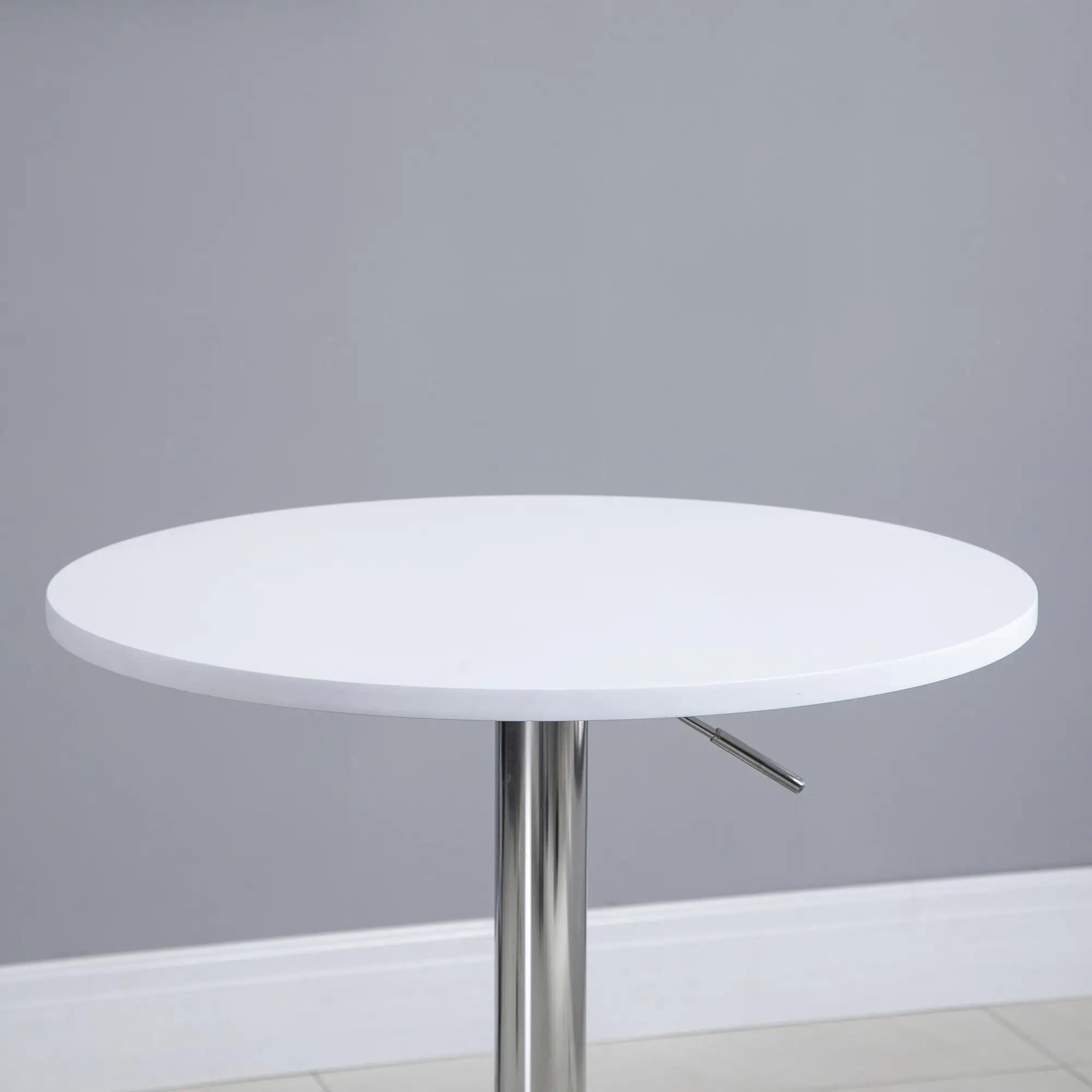 Mesa de bar ajustável branca com base redonda para cozinha ou sala de jantar