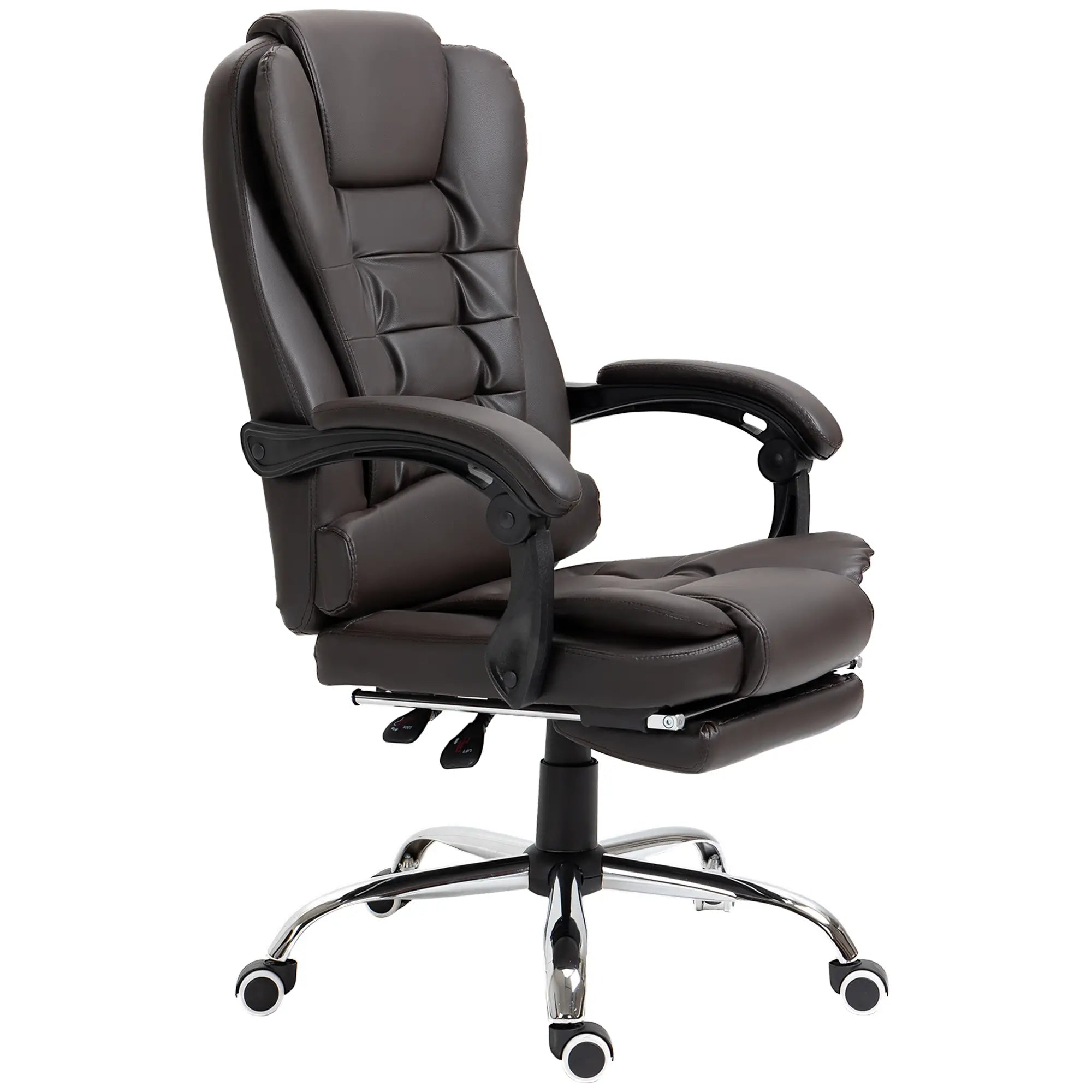 Cadeira de Escritório Reclinável Cadeira Executiva Giratória com Altura Ajustável Estofada em PU 64,5x69x109-117 cm castanha