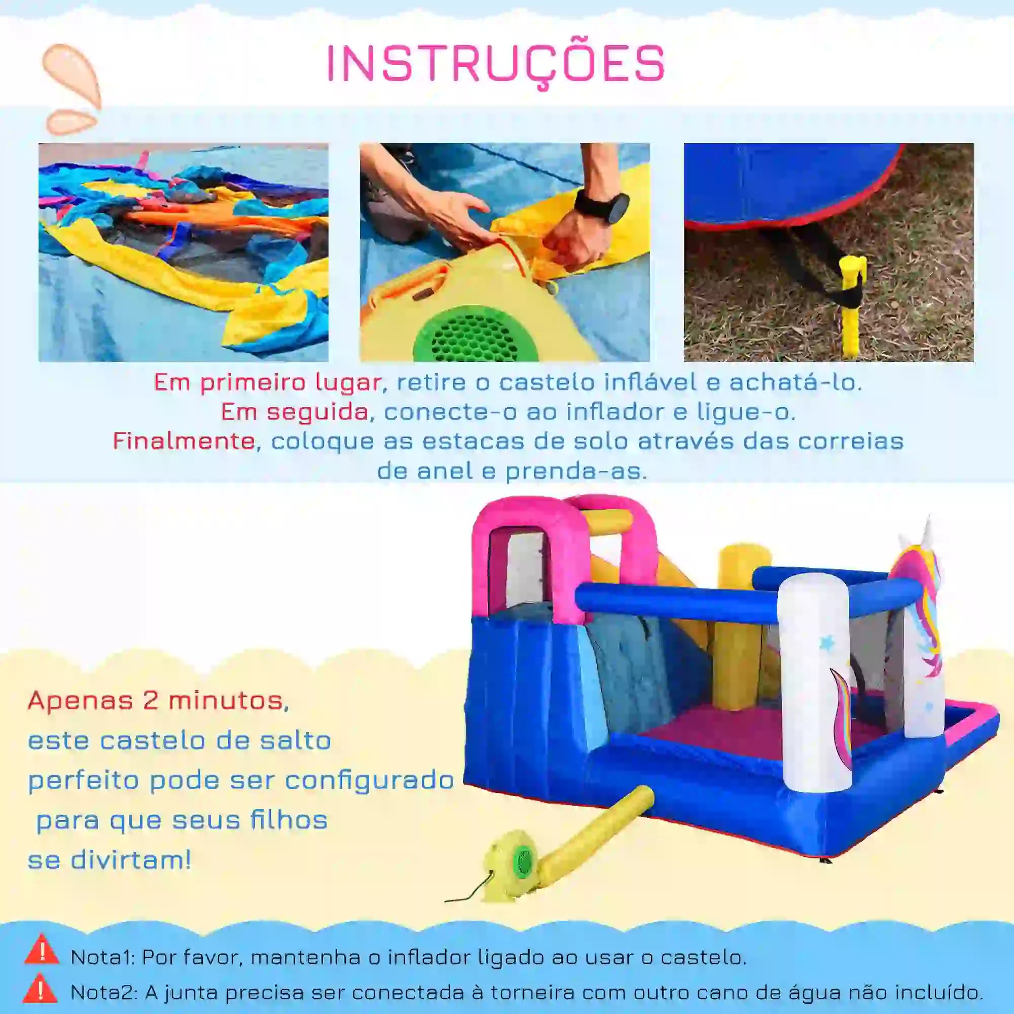 Castelo insuflável infantil com piscina e escorregador para crianças
