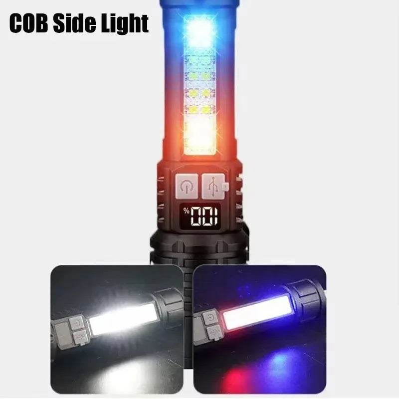 Lanterna LED de alta potência, potente, recarregável, tipo C, COB, com luz lateral, para campismo e caminhadas ao ar livre