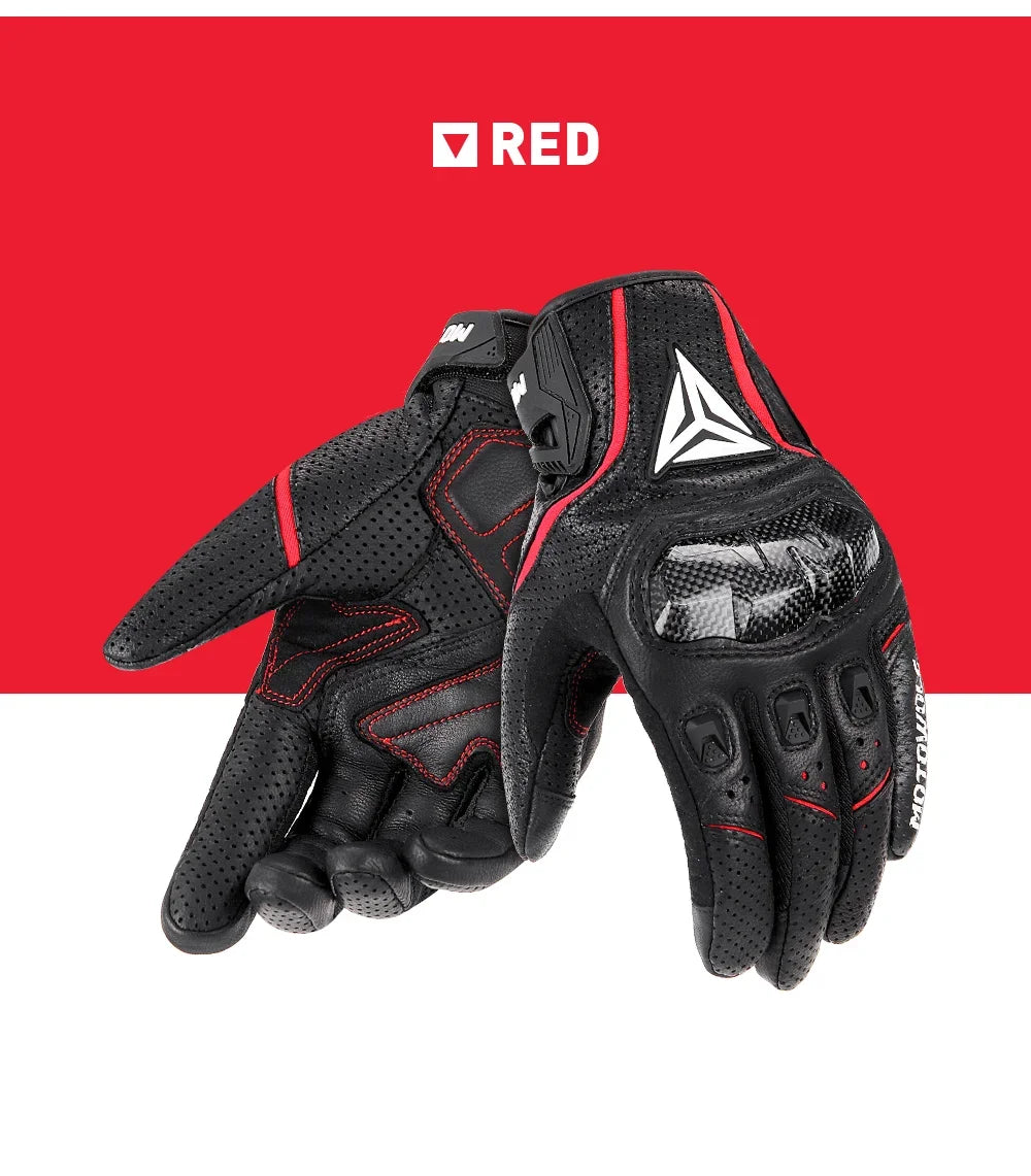 Luvas de moto respiráveis em pele genuína com ecrã táctil, luvas de moto à prova de vento e quentes para conduzir motocross