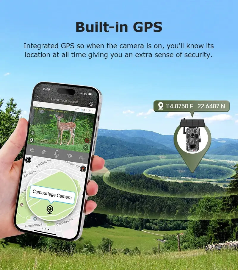 Câmara de rasto celular Ucon 4G LTE, câmara solar de 5 MP, movimento PIR ativado, tempo de disparo de 0,2 s, visão noturna, câmaras de caça de vida selvagem