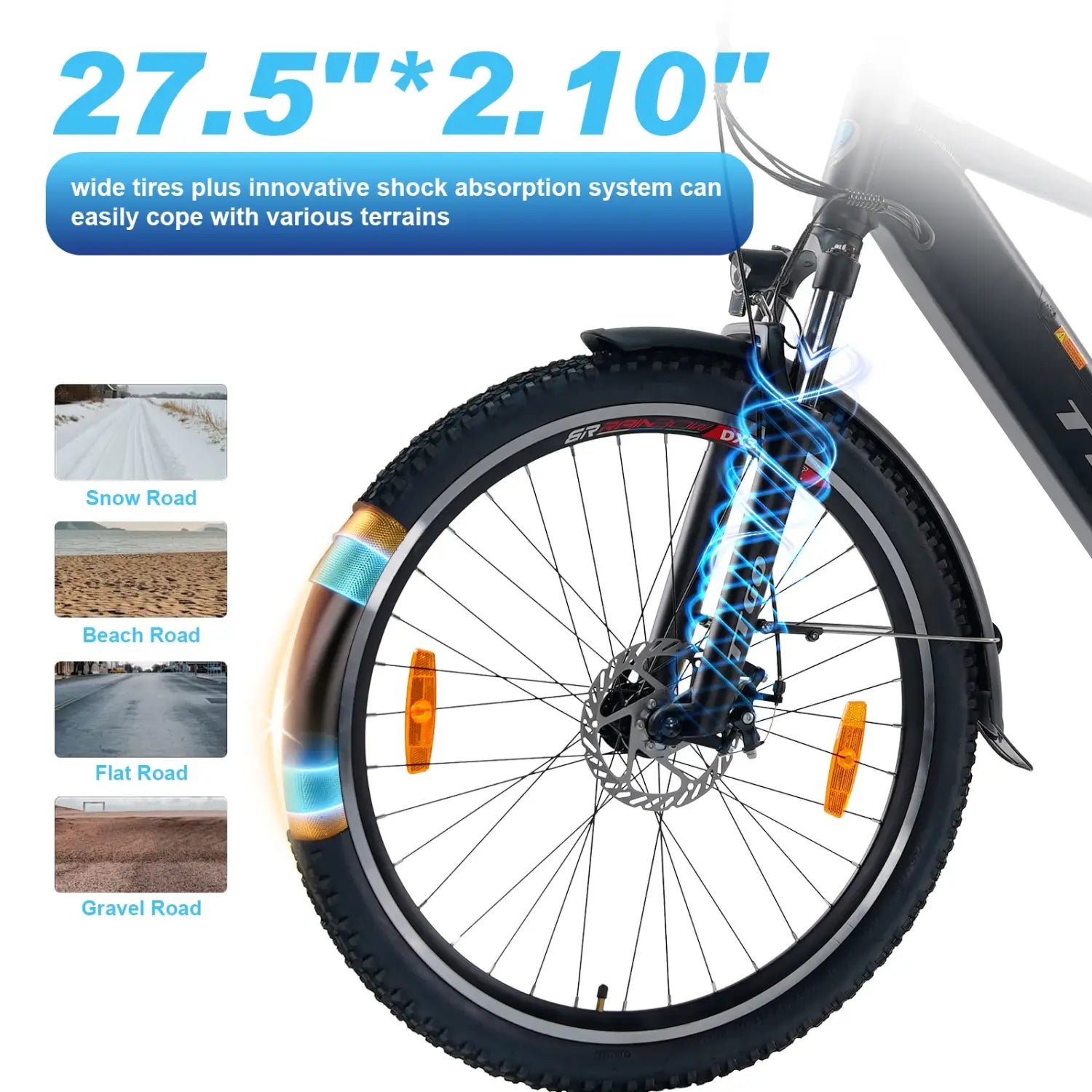 Bicicleta elétrica TTGO M300, pneu de 27,5 polegadas, bicicleta de montanha elétrica, 36V, 20AH, bateria removível, sensor de binário, suspensão, forqueta EBIKE