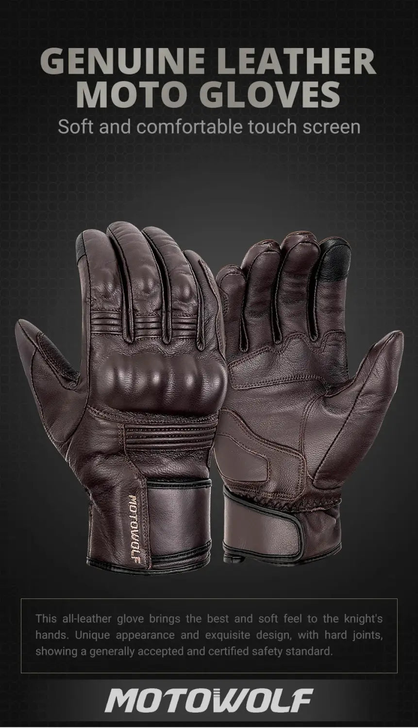 Luvas de moto respiráveis em pele genuína com ecrã táctil, luvas de moto à prova de vento e quentes para conduzir motocross