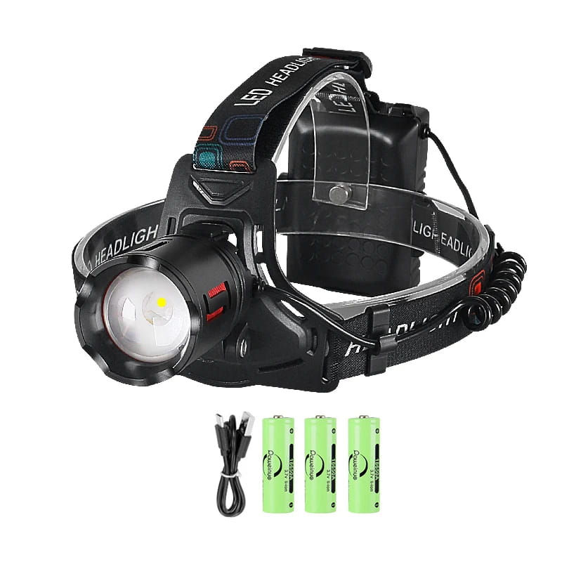 Farol LED ultra potente 350000000 Super brilhante 4000M Lanterna de cabeça recarregável Farol de caça e pesca 18650
